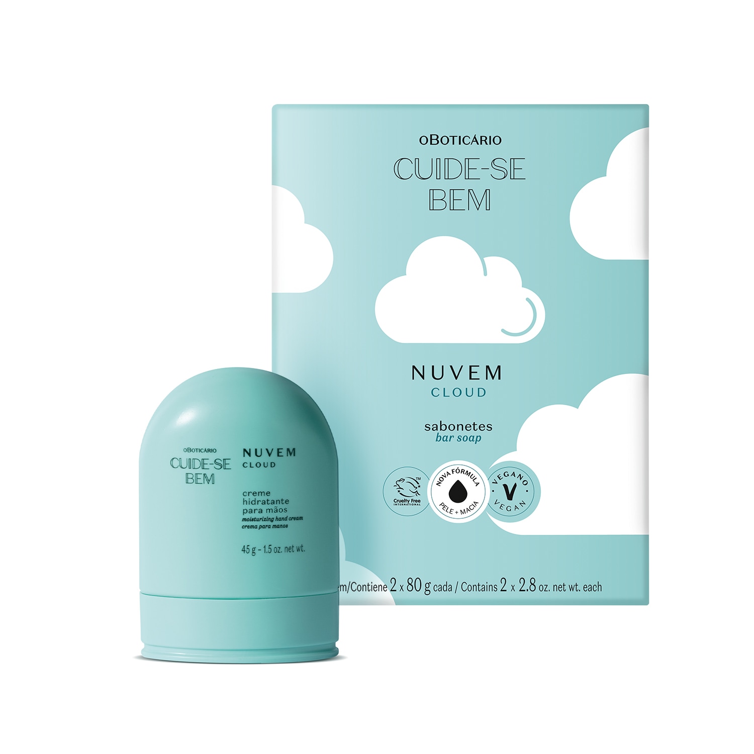 Combo Cuide-se Bem Nuvem: Creme Para as Mãos 45g + Sabonete em Barra 2x80g