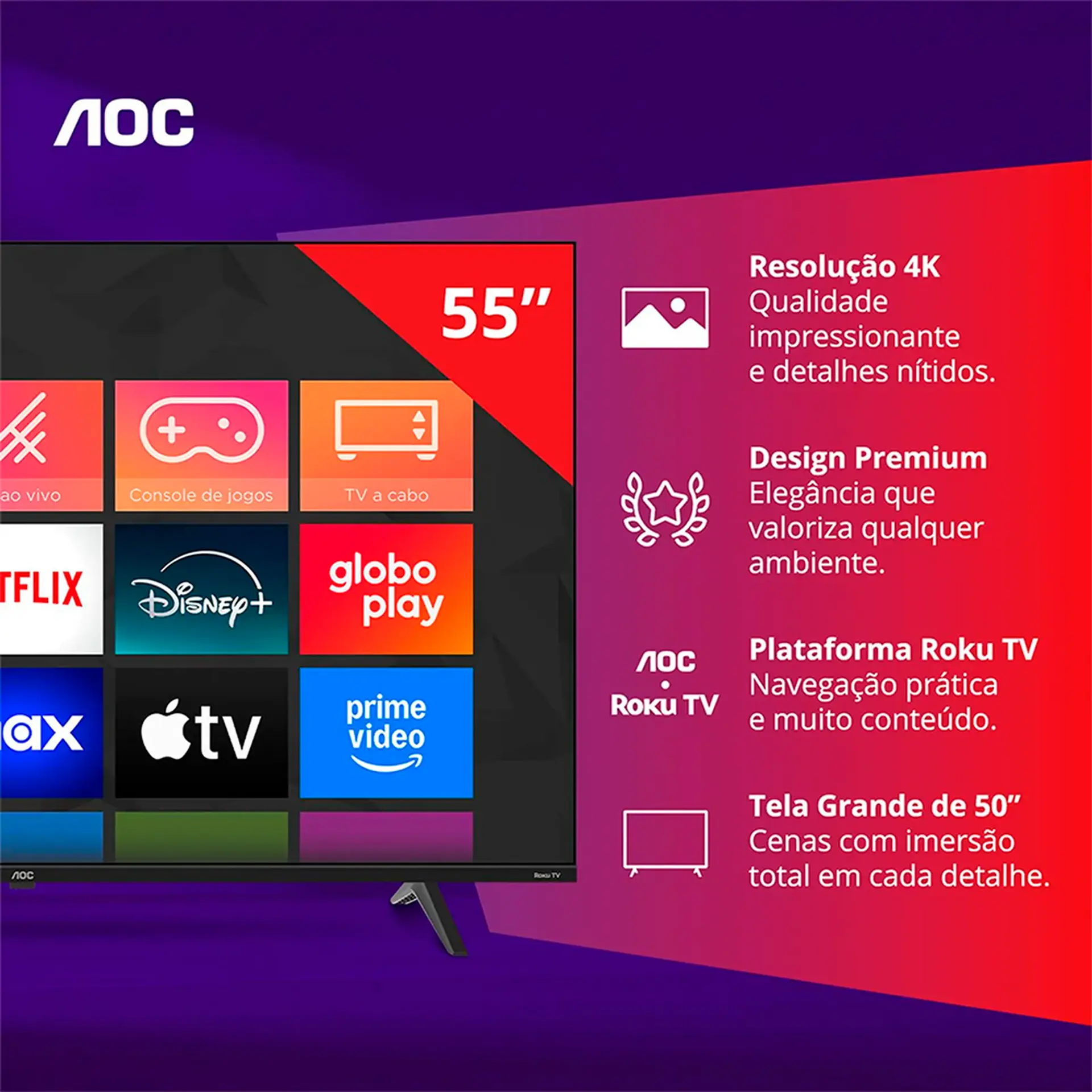 Smart TV AOC LED 55" 4K Wi-Fi HDR10 HDMI 55U7045/78G