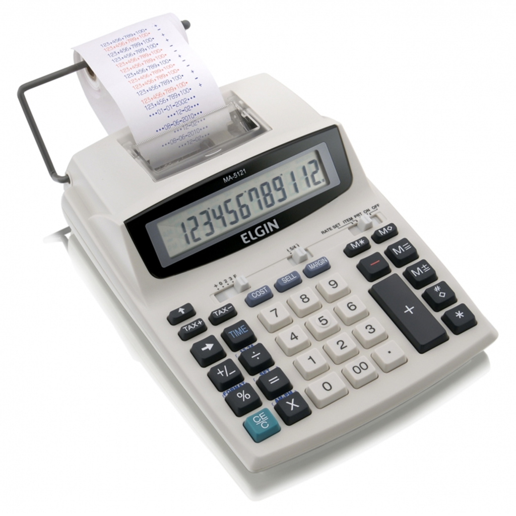 Calculadora Eletrônica com Impressão 12 Dígitos cor Bicolor Elgin - Unitário - MA-5121 - com Fonte de Alimentação