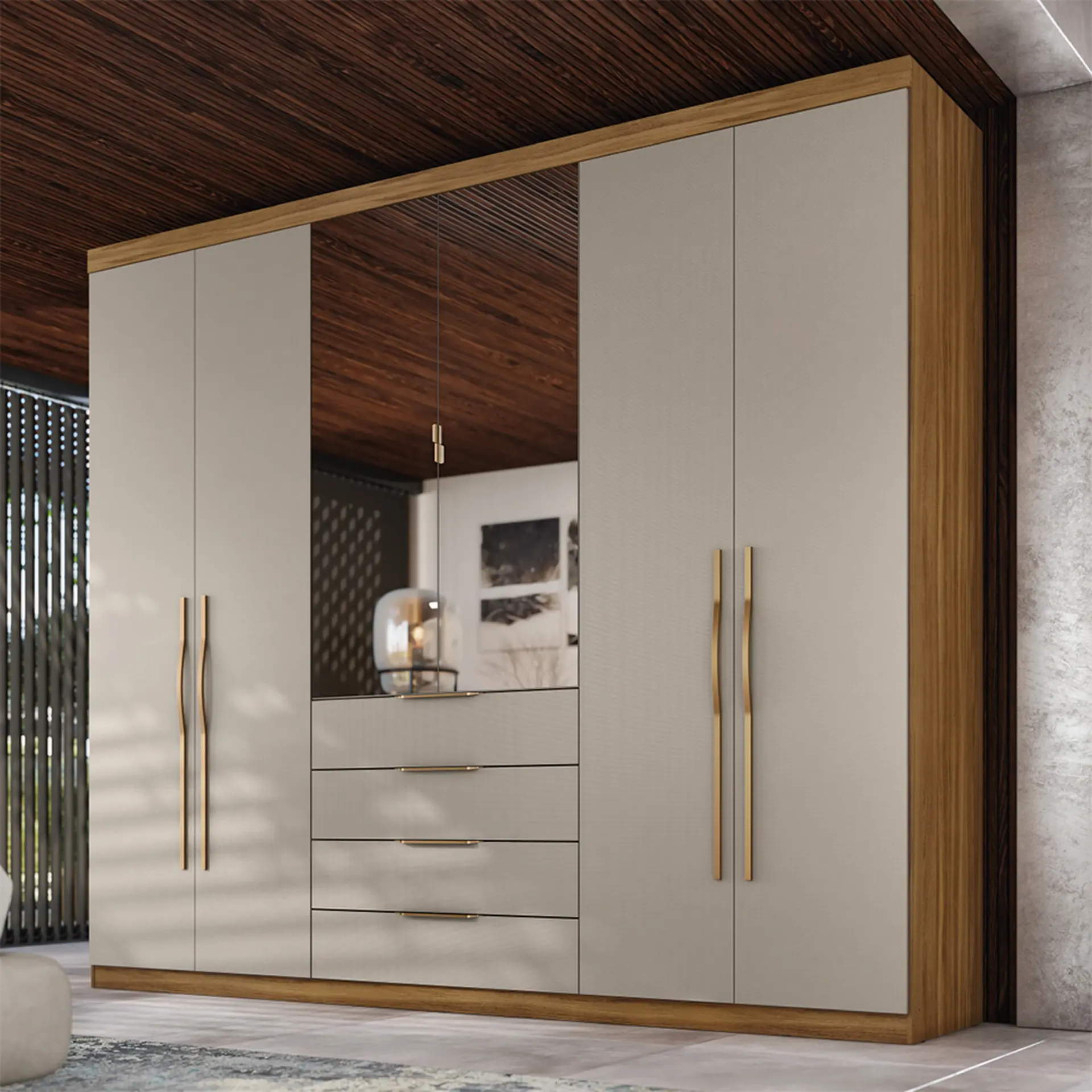 Guarda-Roupa Casal 6 Portas 4 Gavetas Giardino Demóbile Roupeiro - Amendola/Nude Prime TX