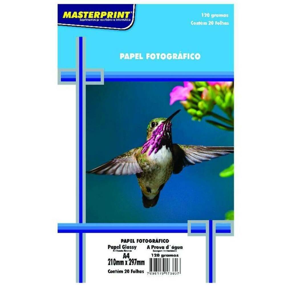 Papel Fotográfico Glossy Brilhante A4 120 Gramas 20 Folhas Masterprint - 302010001