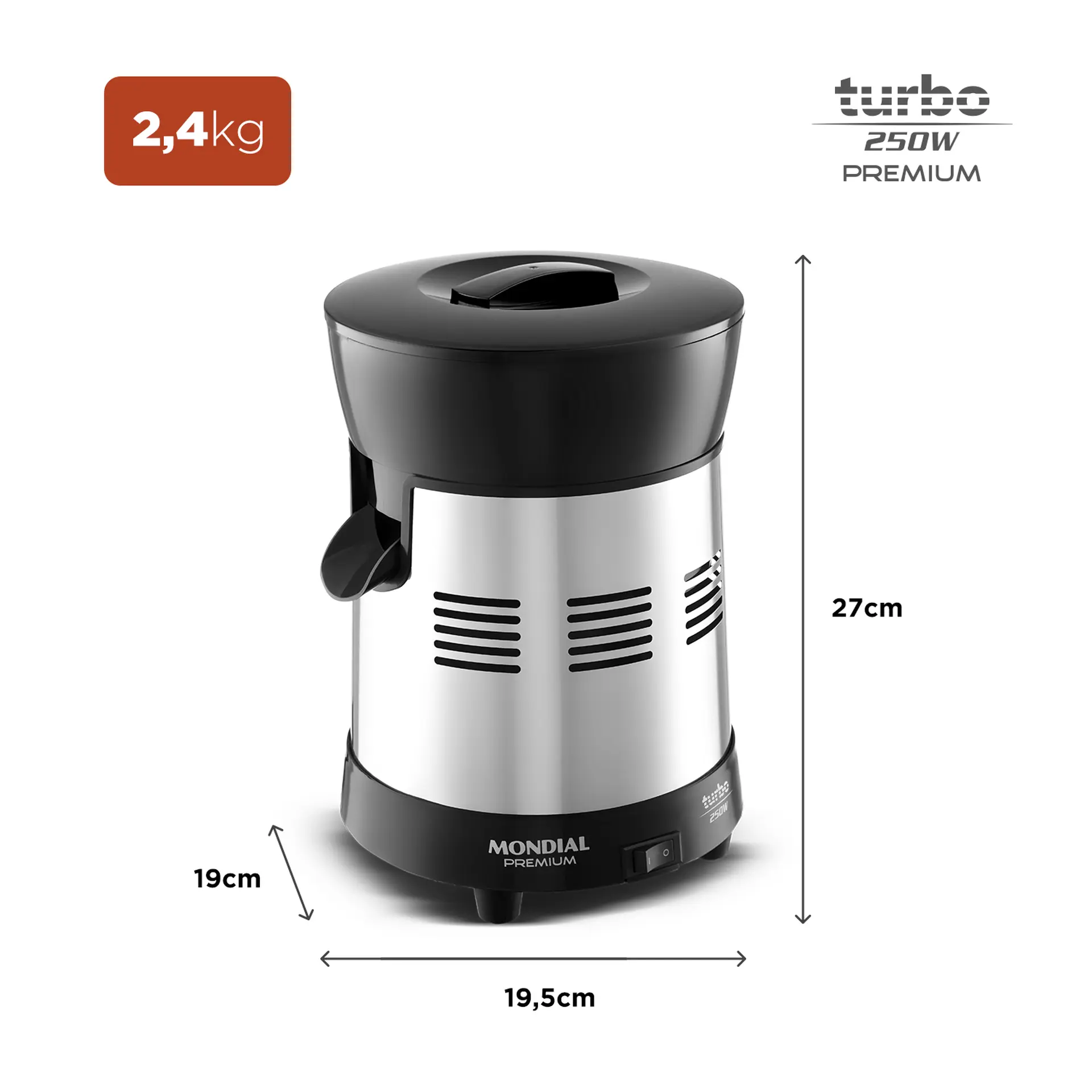 Espremedor de Frutas Mondial Premium Turbo E-10 1L 250W - Inox/Preto - Bivolt