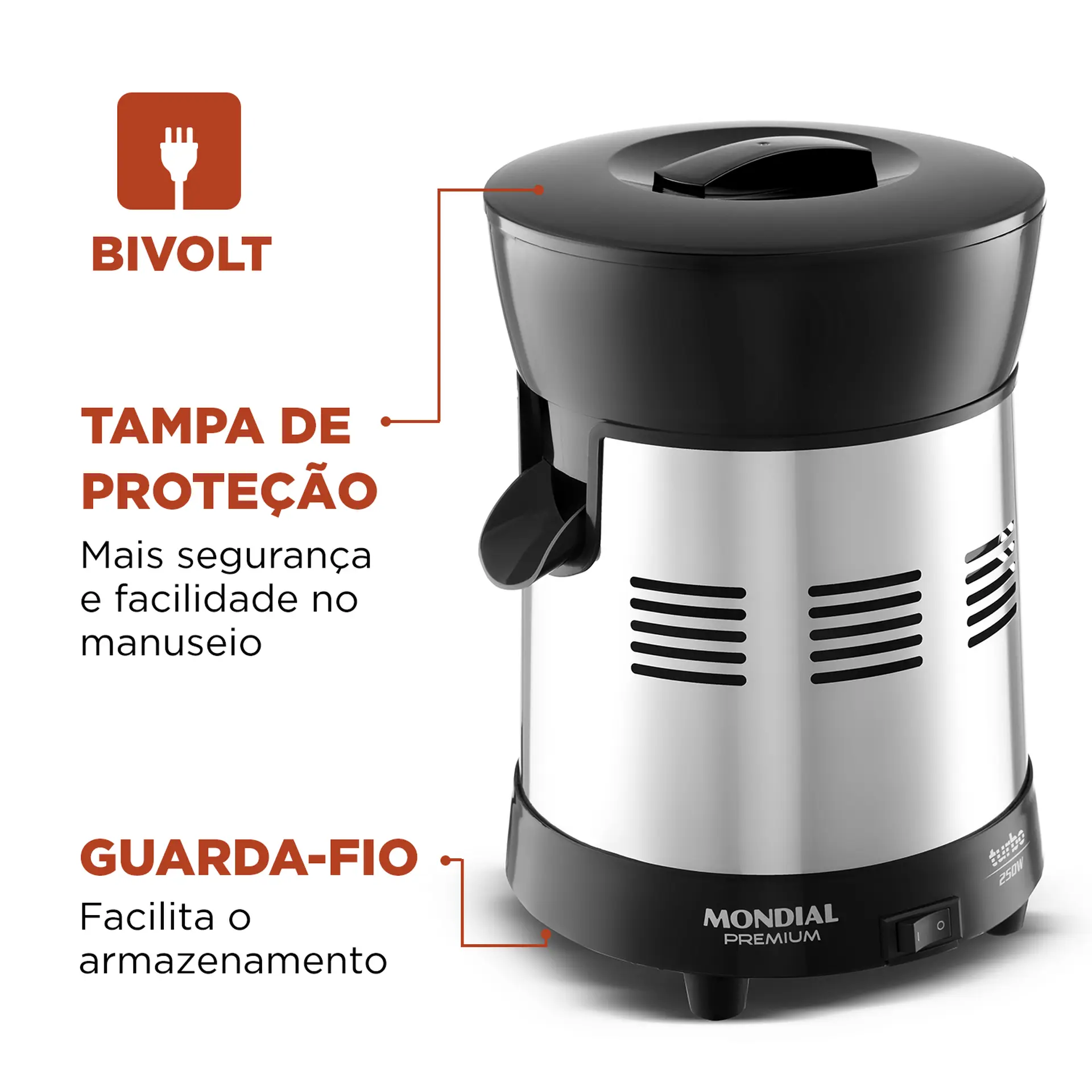 Espremedor de Frutas Mondial Premium Turbo E-10 1L 250W - Inox/Preto - Bivolt