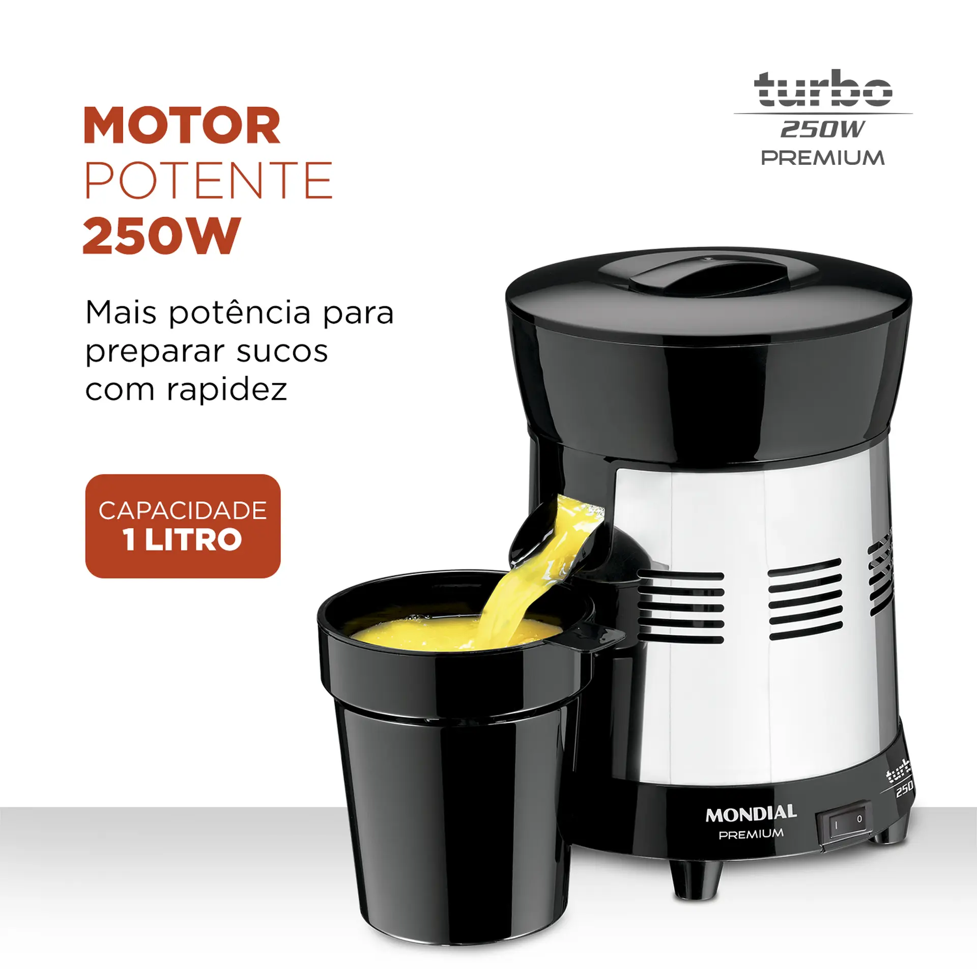 Espremedor de Frutas Mondial Premium Turbo E-10 1L 250W - Inox/Preto - Bivolt