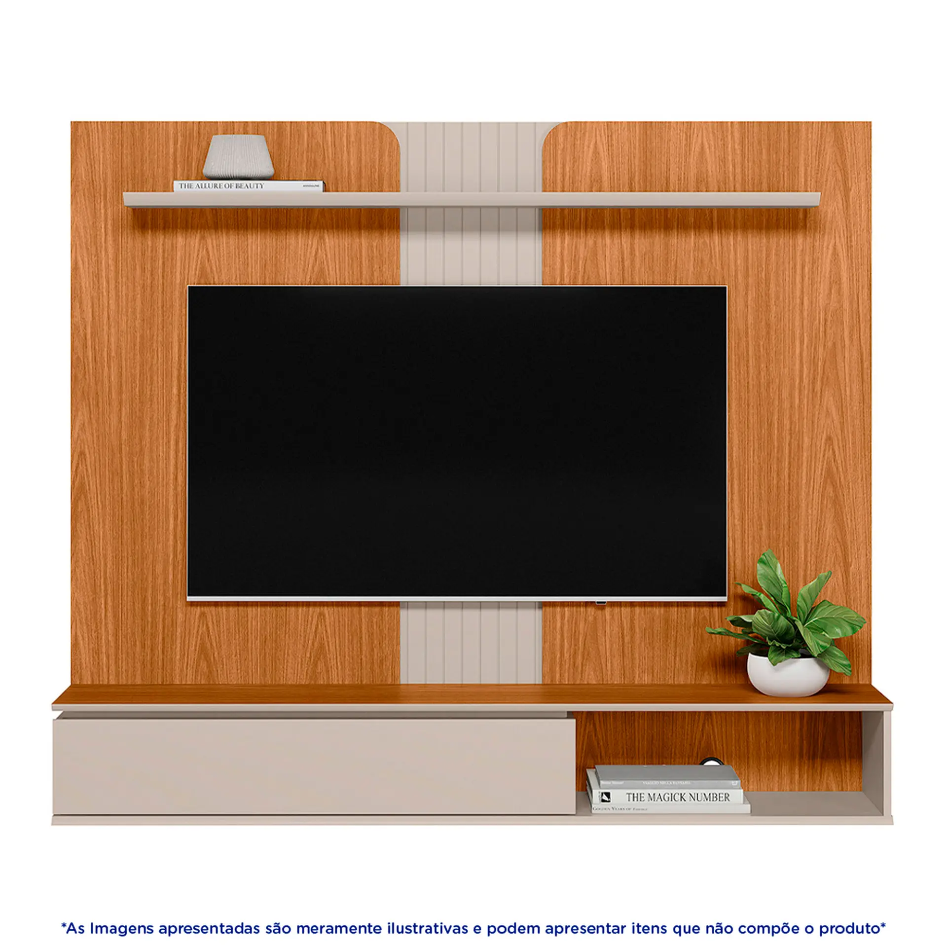 Painel Home para Tv até 65" com Prateleira Friburgo Linea Brasil - Nature/Off White