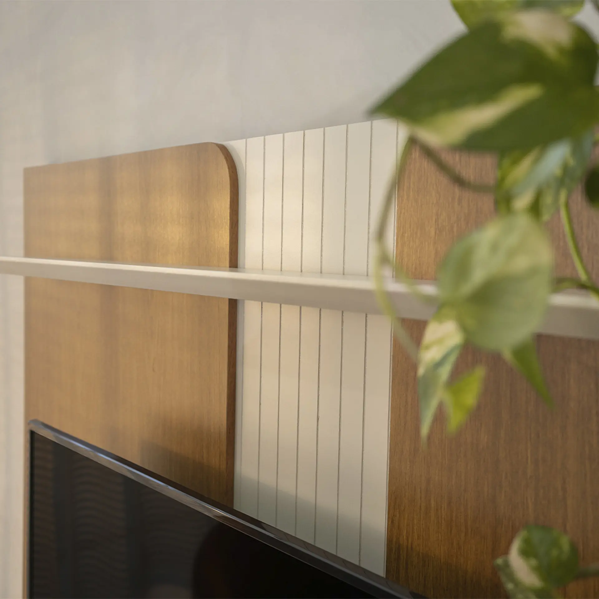 Painel Home para Tv até 65" com Prateleira Friburgo Linea Brasil - Nature/Off White