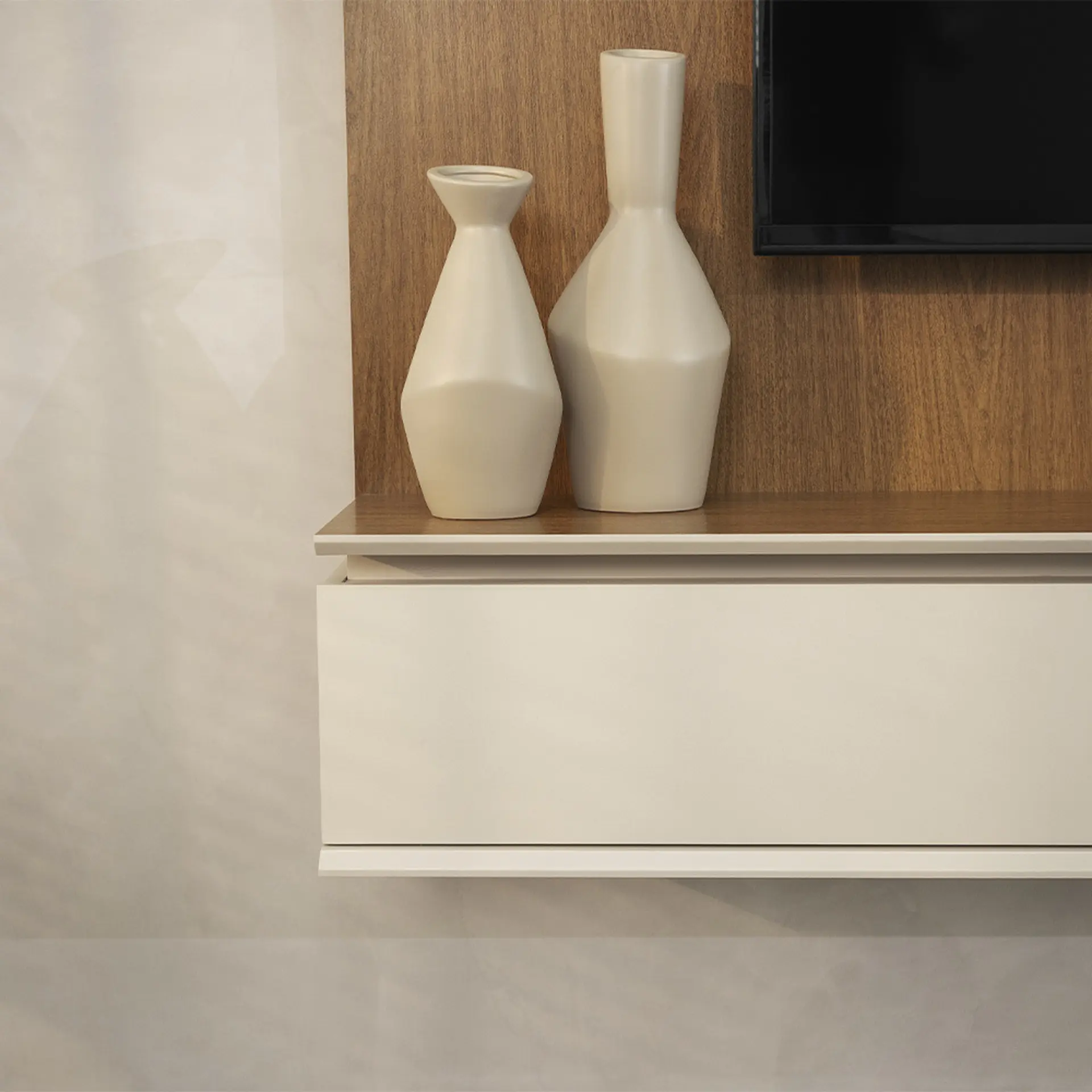 Painel Home para Tv até 65" com Prateleira Friburgo Linea Brasil - Nature/Off White