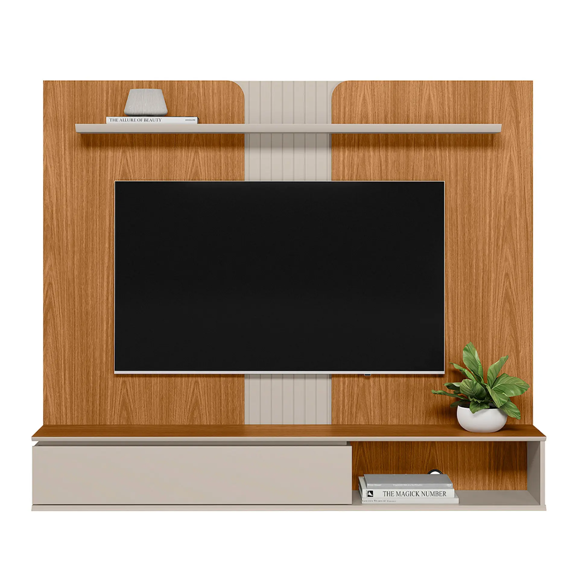 Painel Home para Tv até 65" com Prateleira Friburgo Linea Brasil - Nature/Off White