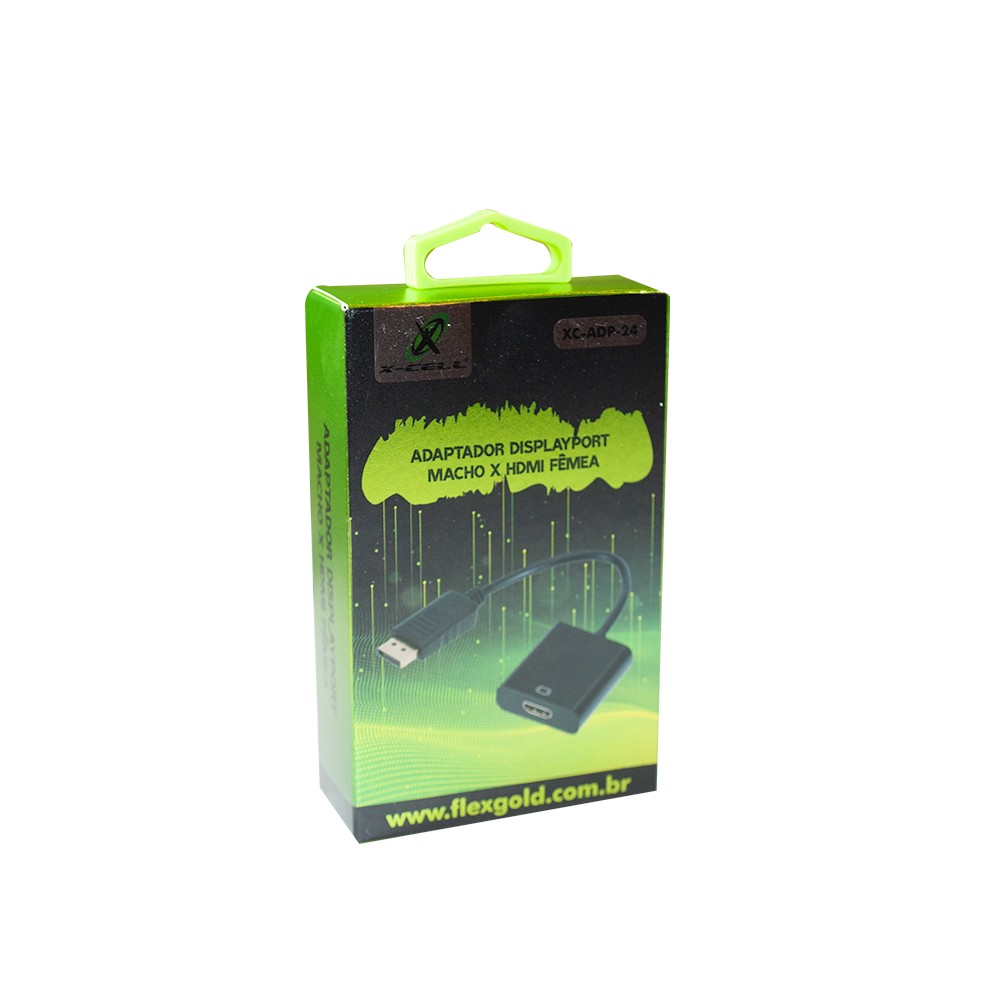 Conversor DisplayPort Macho para HDMI Fêmea Preto XCADP24 Flex Cabo 19cm