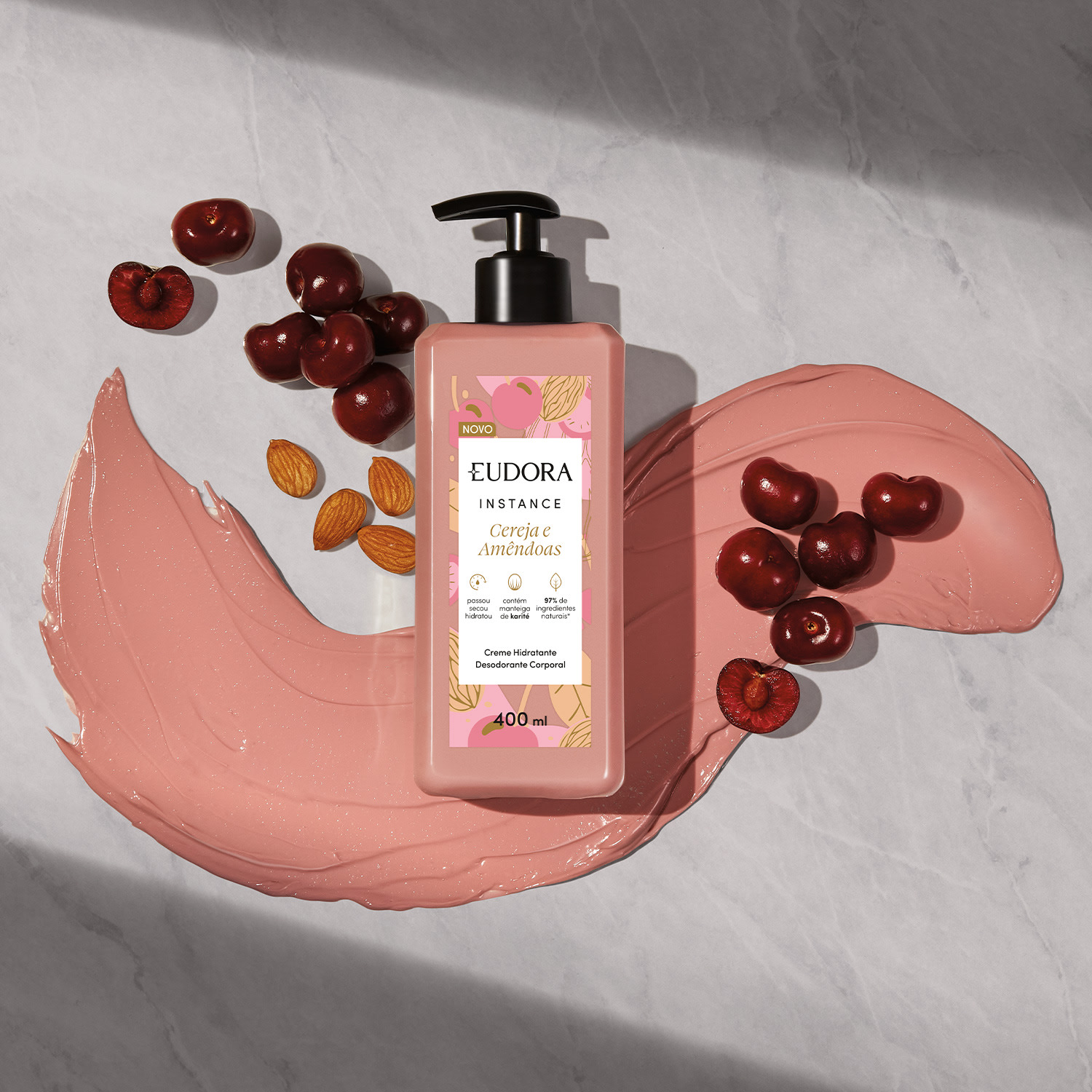 Eudora Instance Cereja e Amêndoas - Creme Hidratante Desodorante Corporal 400ml