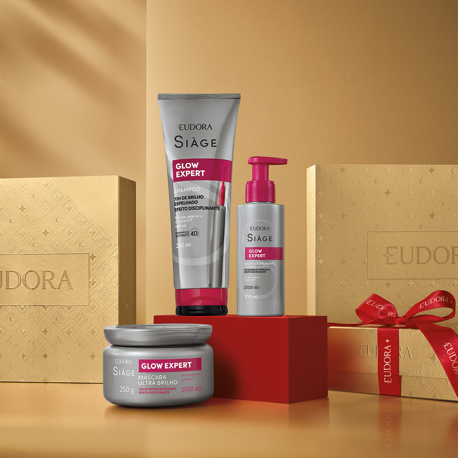Kit Presente Siàge Glow Expert: Shampoo 250 ml + Máscara Capilar Ultra Brilho 250g + Balm Disciplinante Finalizador Capilar 100 ml