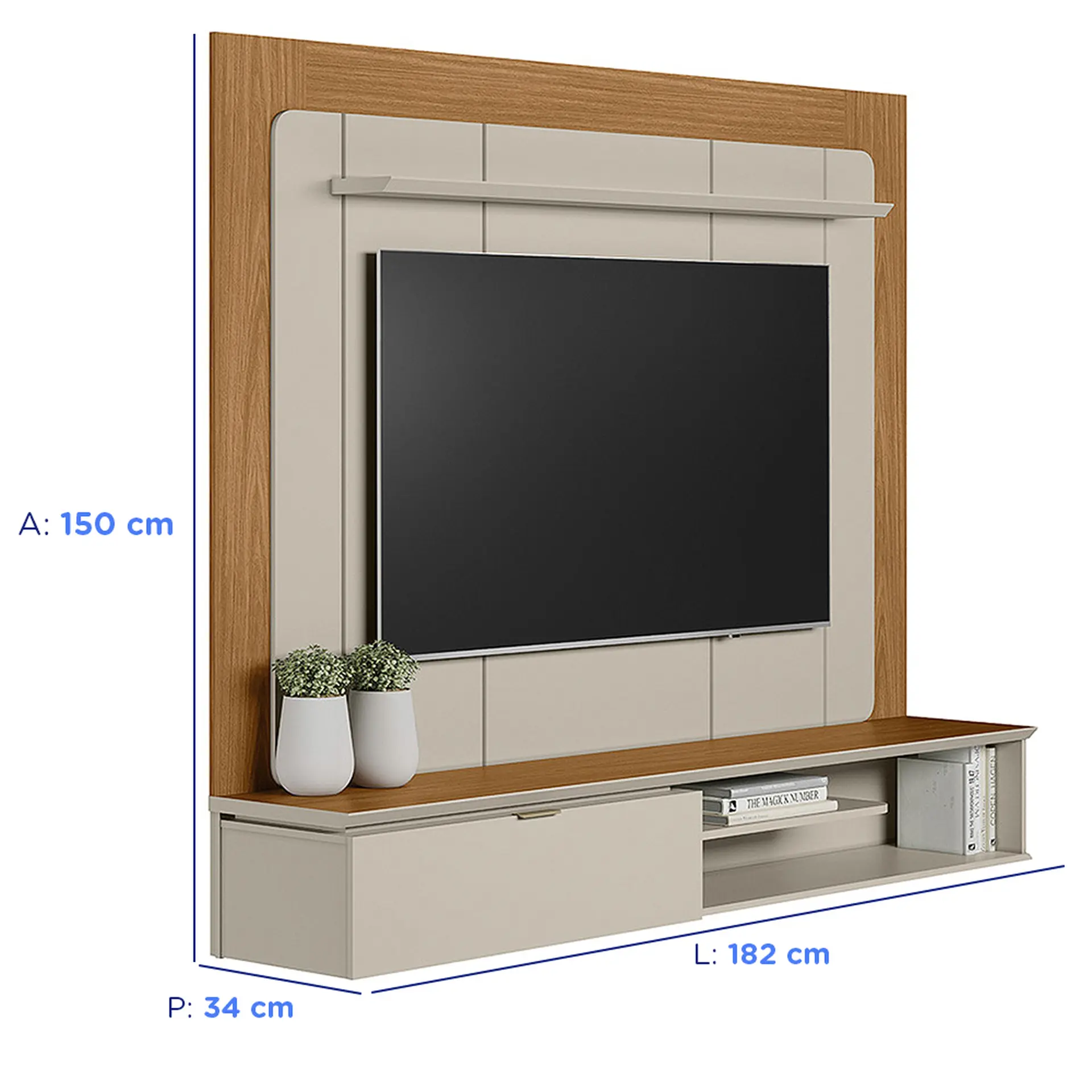 Painel Home para TV até 65” Lugano Linea Brasil - Nature/Off White