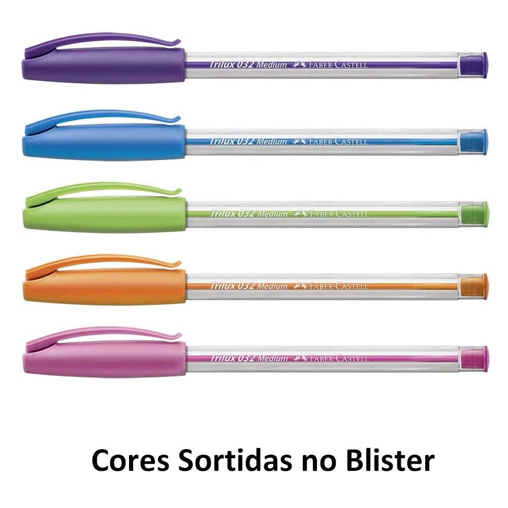 Caneta Esferográfica 1.0mm Trilux Colors 3 Cores Sortidas Faber Castell Blister 3 Unidades SM032COLORS