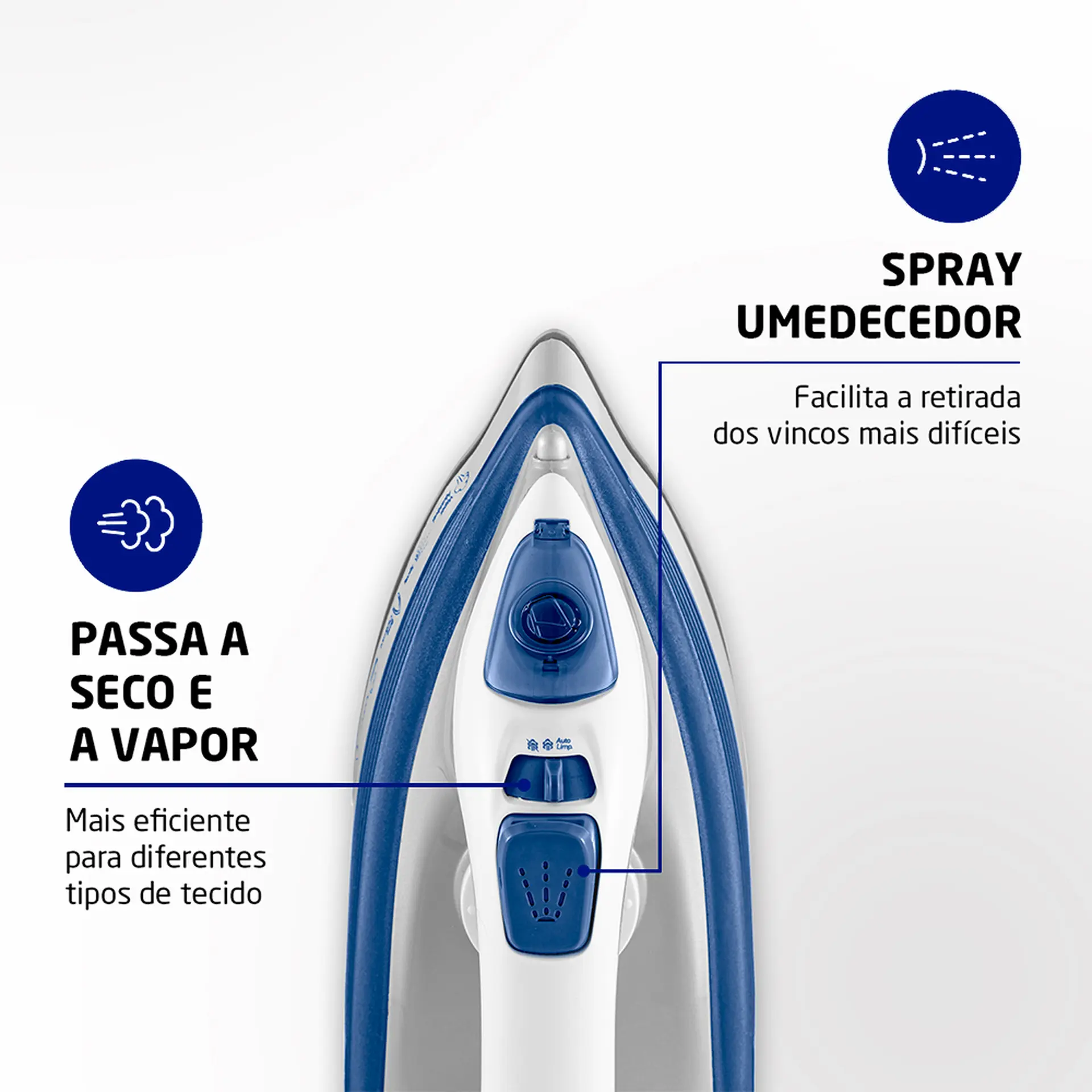 Ferro de Passar a Vapor e a Seco Mondial FVN-01-BL Base Cerâmica 1200W - Branco/Azul - 110 Volts