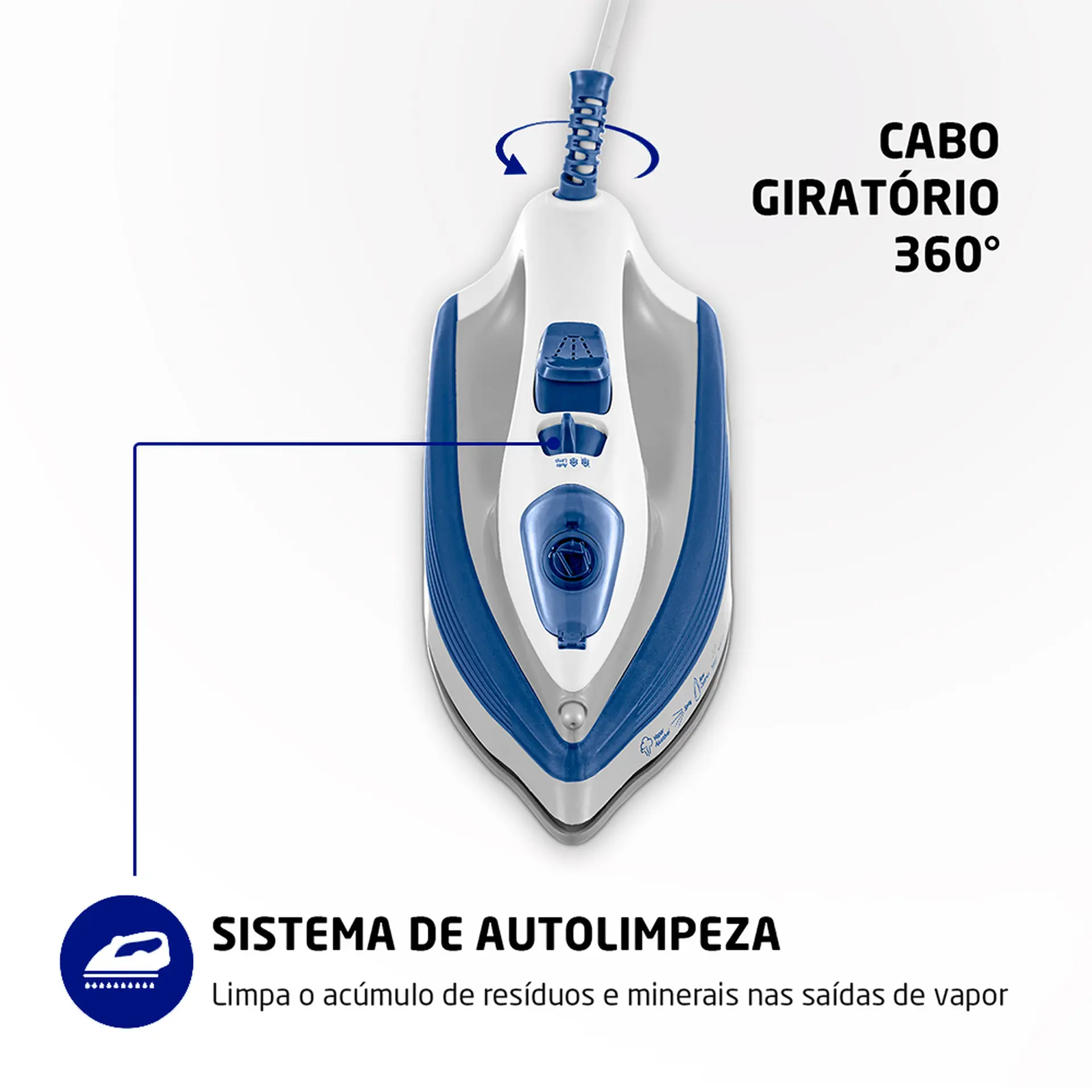 Ferro de Passar a Vapor e a Seco Mondial FVN-01-BL Base Cerâmica 1200W - Branco/Azul - 110 Volts