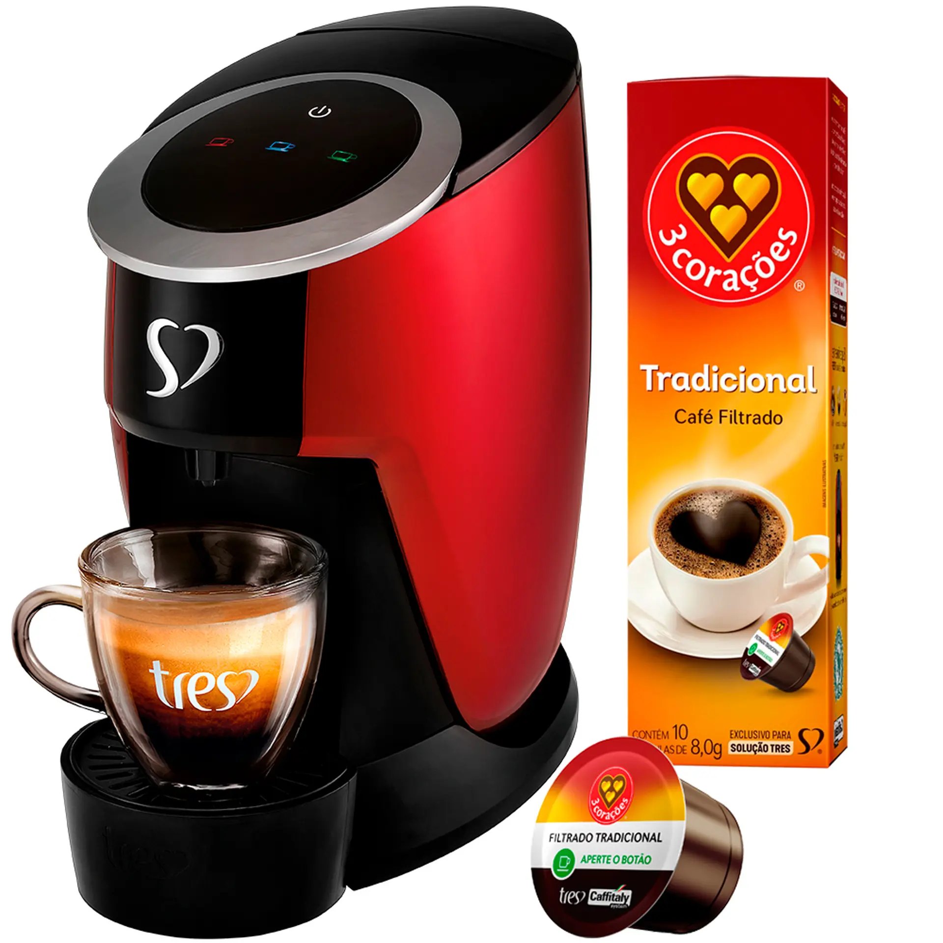 Kit Cafeteira Espresso Touch e Cápsula de Café Tradicional Três Corações - Vermelho - 220 Volts