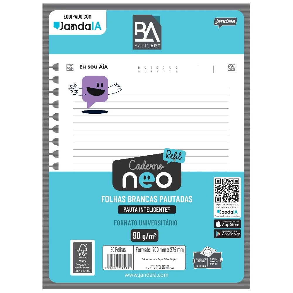 Refil para Caderno Neo 80 Fls 200 x 275 Brancas Pautada Inteligente Unitário Jandaia 7756088