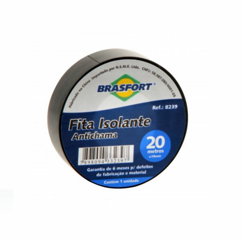 Fita Isolante Antichama Brasfort 20 Metros Preto - 8239 - Unitário