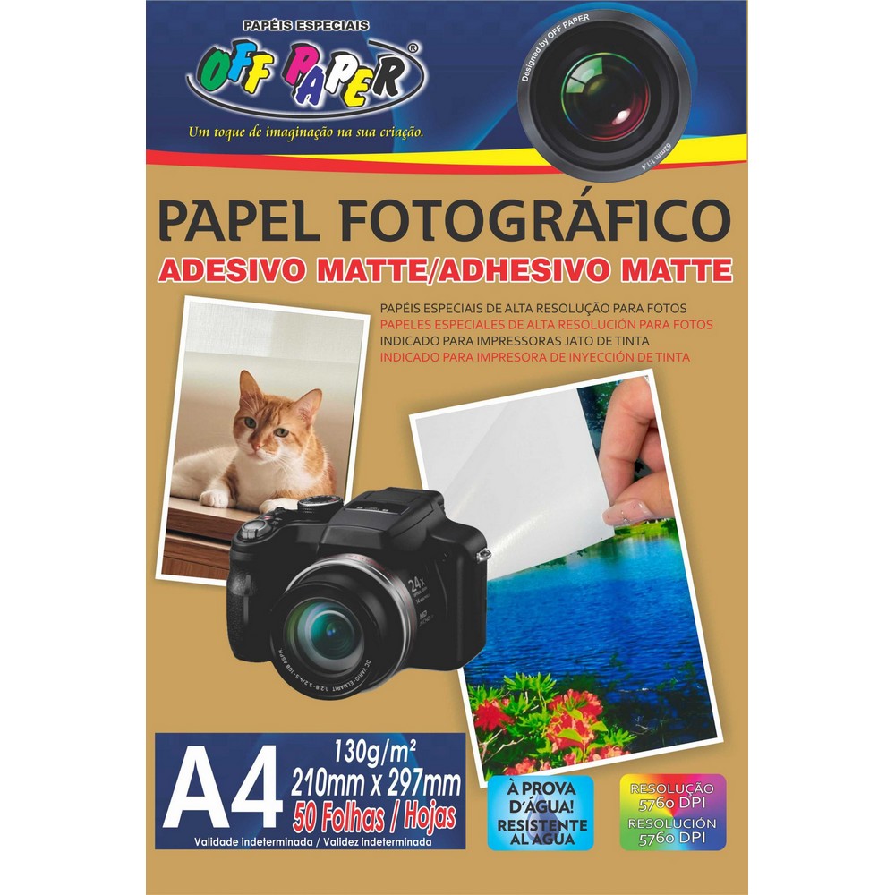 Papel Fotográfico Matte Adesivo A4 130g 50 Folhas Off Paper 100014