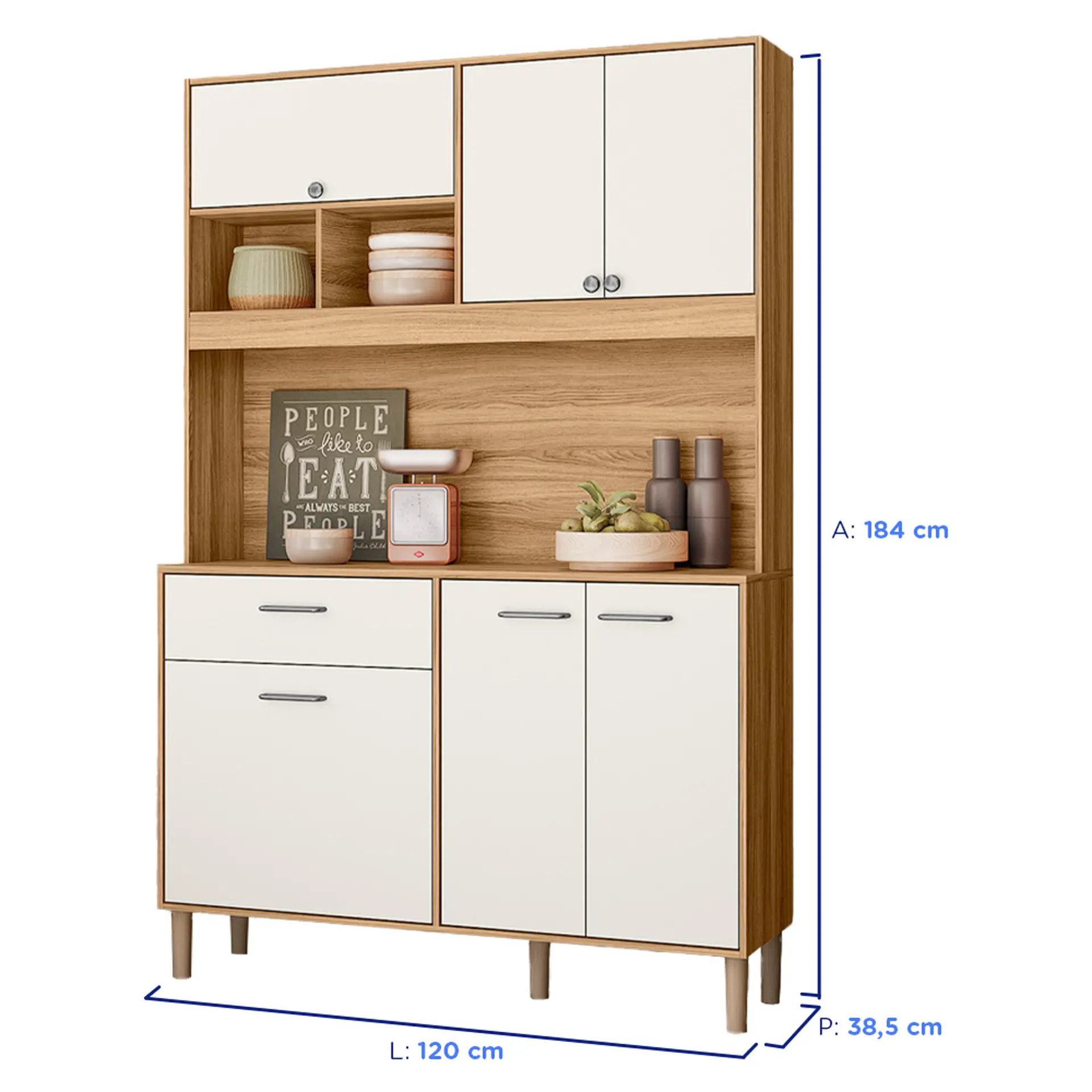 Cozinha Compacta com Tampo 6 Portas 1 Gaveta em MDP Erva Doce Nicioli - Freijo/Off White