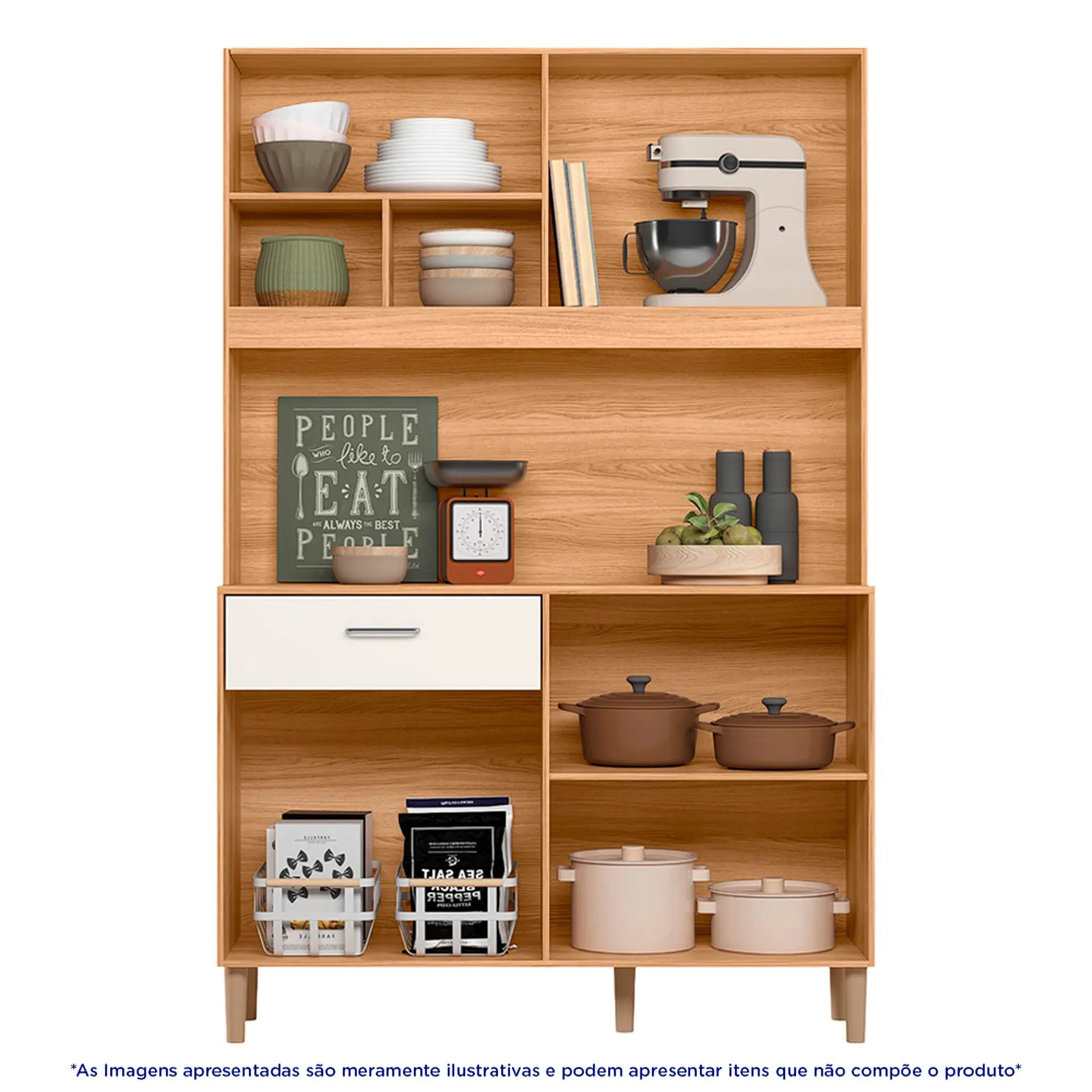 Cozinha Compacta com Tampo 6 Portas 1 Gaveta em MDP Erva Doce Nicioli - Freijo/Off White