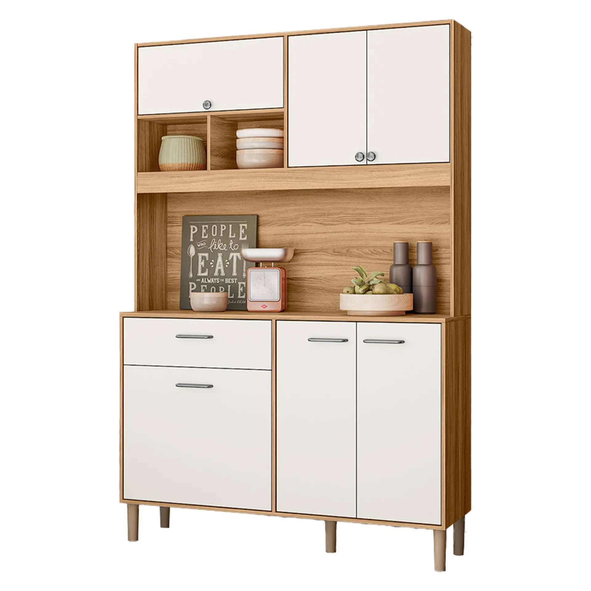 Cozinha Compacta com Tampo 6 Portas 1 Gaveta em MDP Erva Doce Nicioli - Freijo/Off White