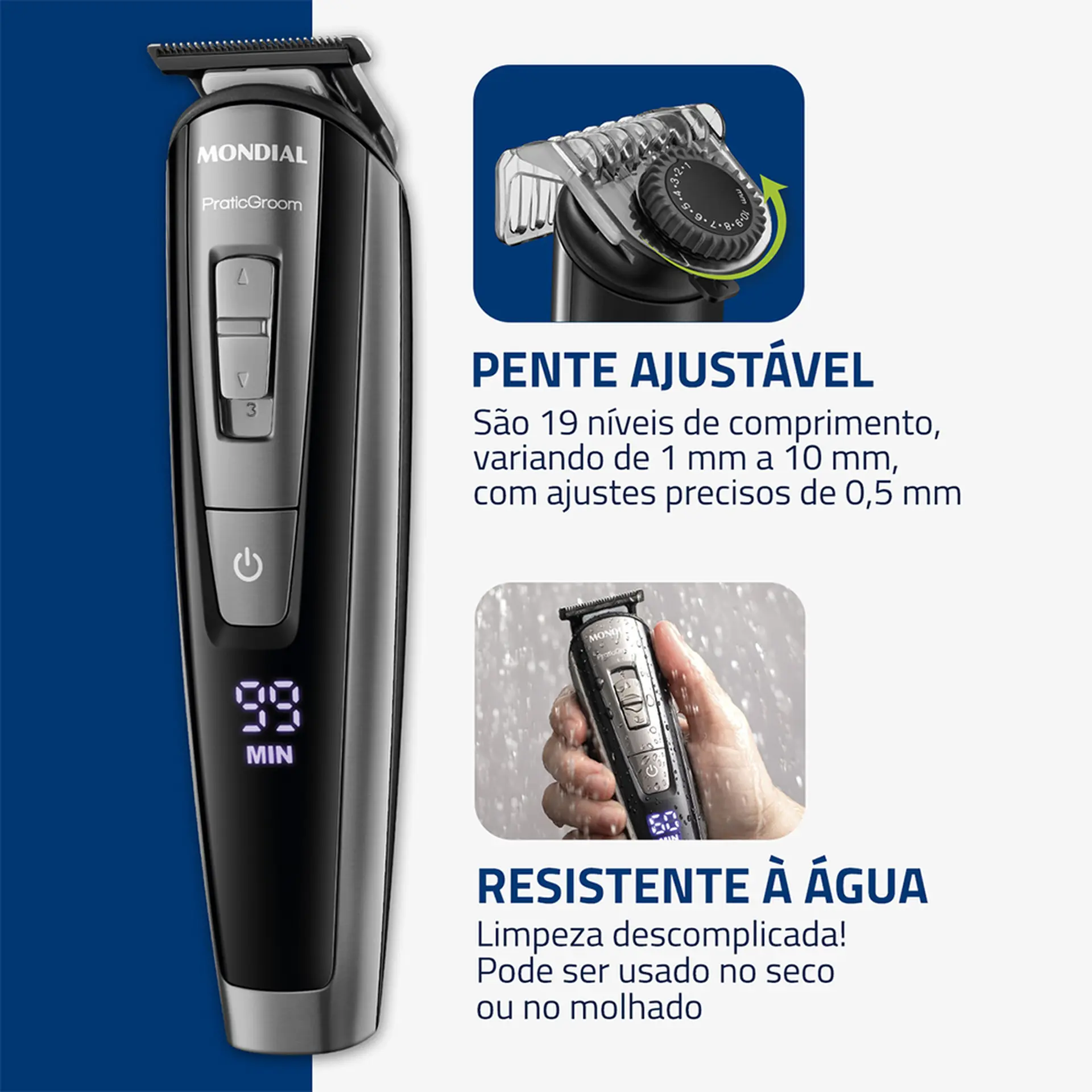 Aparador de Pelos Mondial Pratic Groom com 5 Pentes BG-09 - Preto - Bivolt