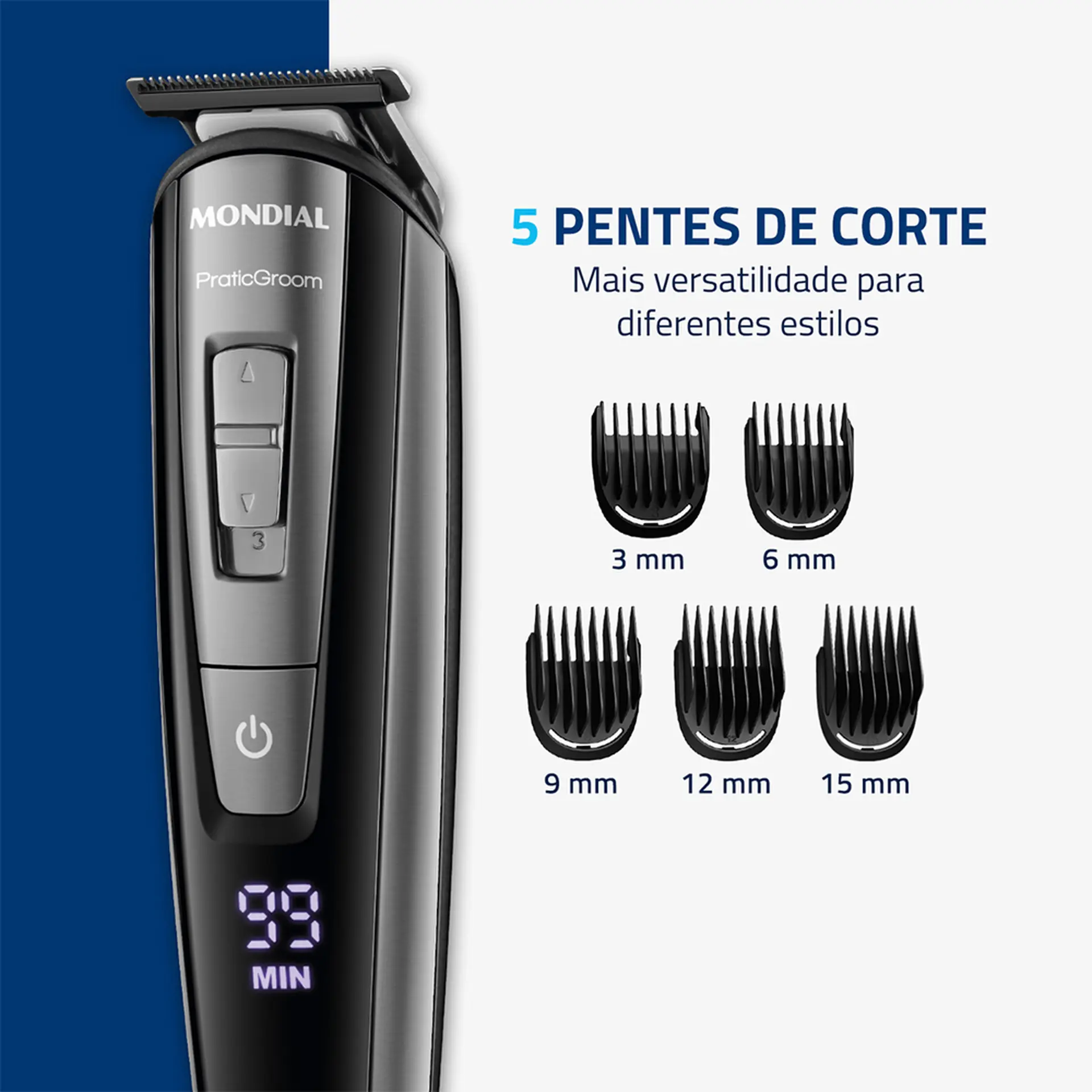 Aparador de Pelos Mondial Pratic Groom com 5 Pentes BG-09 - Preto - Bivolt