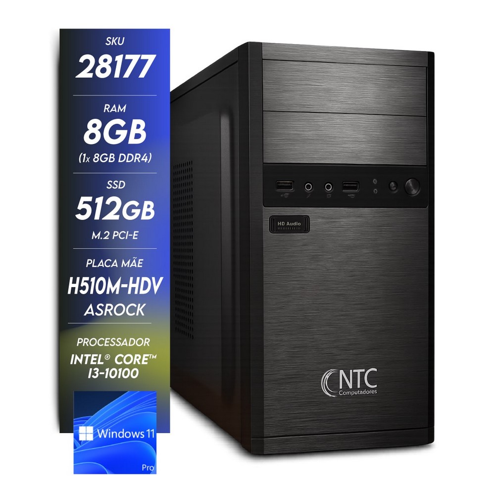 Micro Computador NTC Select 1033 AR Core i3 10100 8GB SSD 512GB M2 Windows 11 Pro sem Monitor