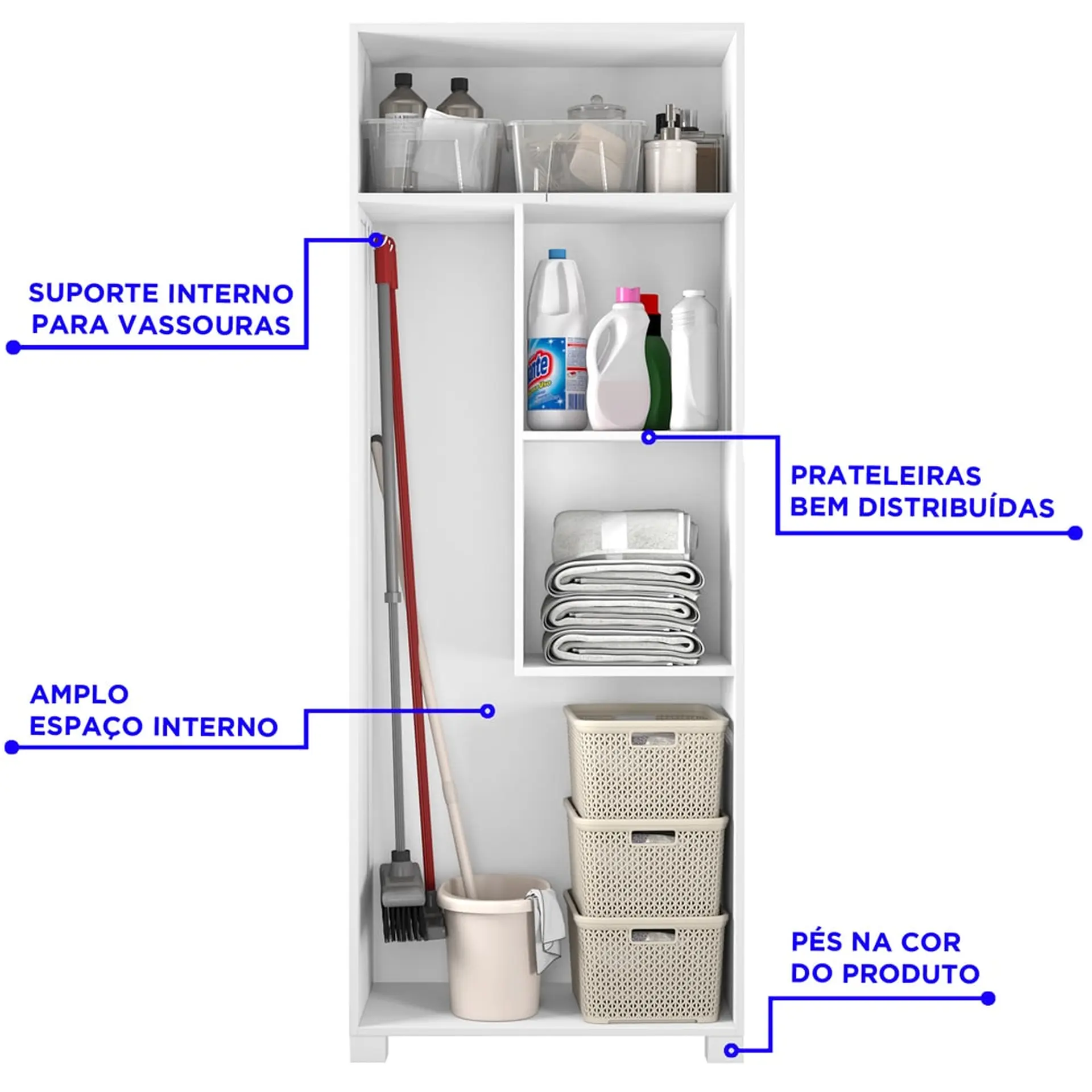 Armário Multiuso 2 Portas Bater 3 Prateleiras NT 4015 Notável - Branco