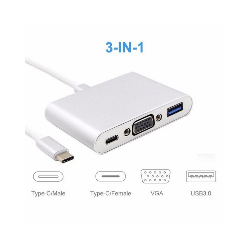 Conversor USB Type-C 3.1 Macho para VGA, USB 3.0, Type-C Fêmea F3 - JC-TYC-VGA31