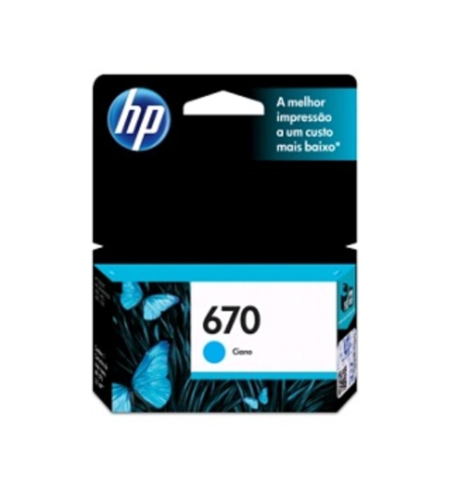 Cartucho de Tinta HP 670 Cyan Original - CZ114AB - 300 páginas para 4615, 4625, 3525, 5525