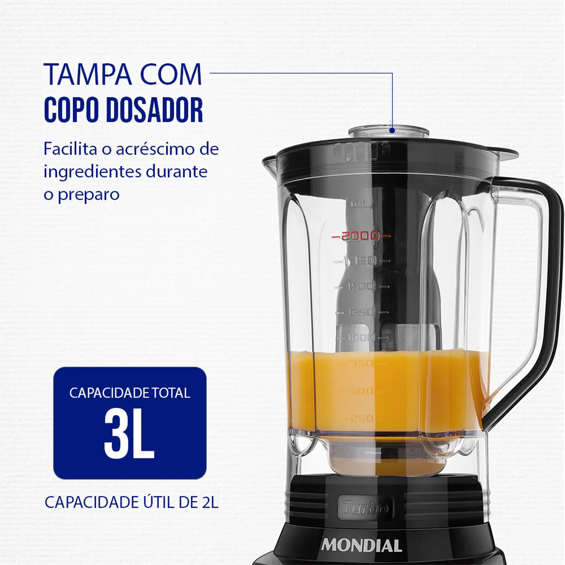 Liquidificador Mondial Turbo L-1100 3L 12 Velocidades 1100W Filtro - Preto/Inox - 110 Volts