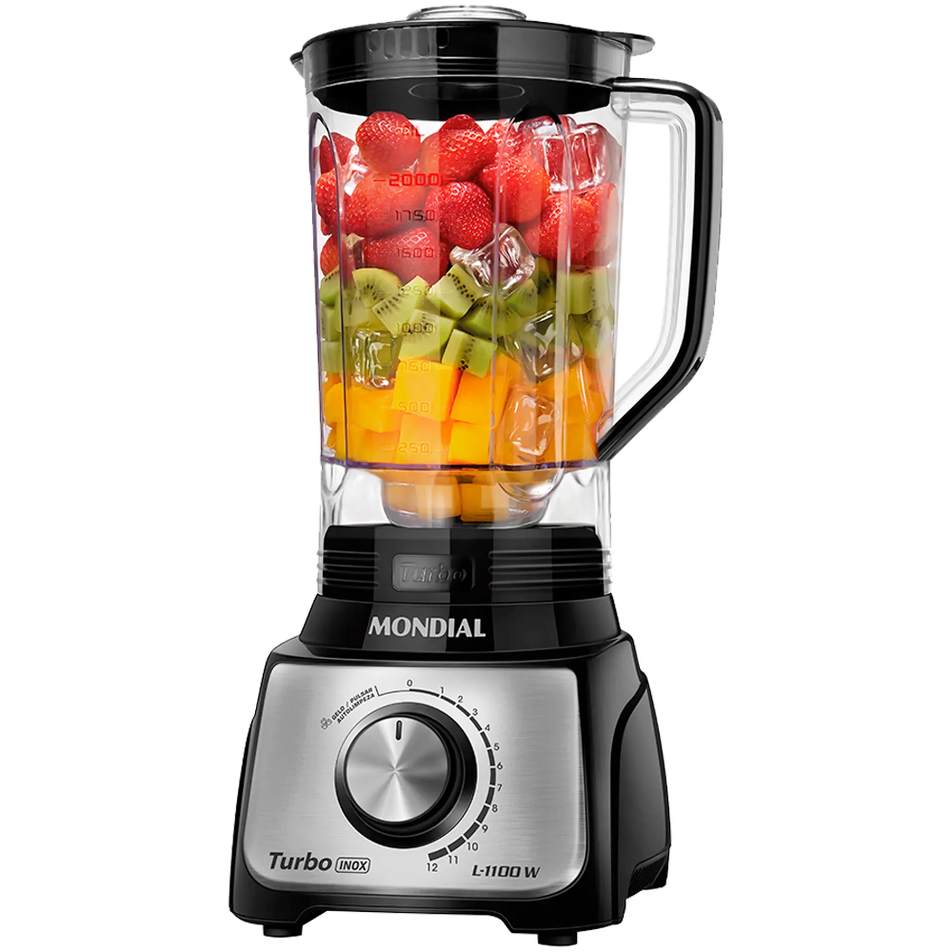 Liquidificador Mondial Turbo L-1100 3L 12 Velocidades 1100W Filtro - Preto/Inox - 110 Volts