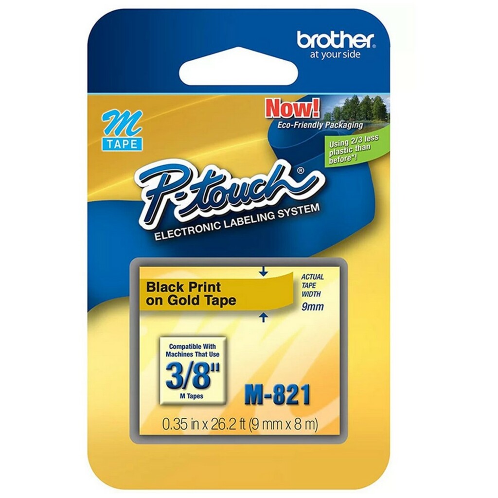 Fita Rotuladora Brother M821 Original 9 mm 8 Metros Preto no Dourado -  M821