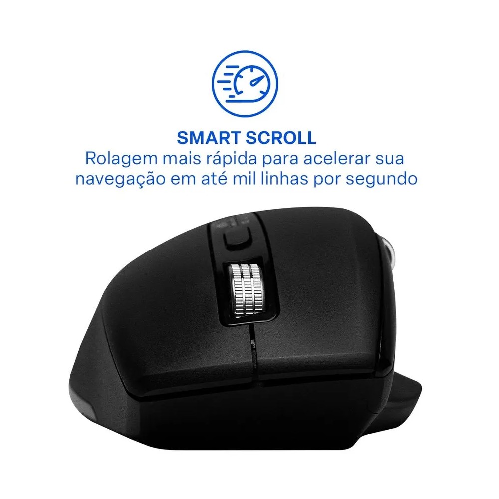 Mouse Sem Fio Multi Ergonômico Smart Scroll MS2000 3000 DPI Preto MO406