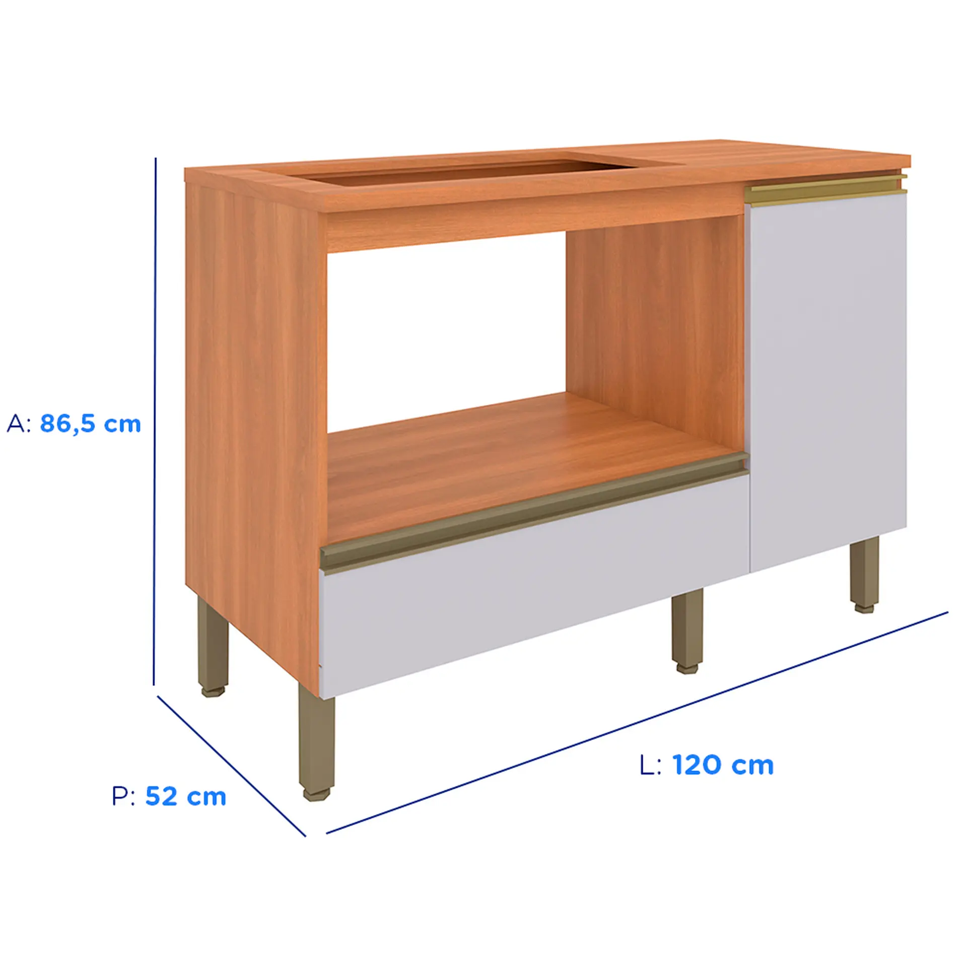 Balcão para Cooktop 1 Porta 1 Gaveta Macadamia Telasul - Freijo/Branco
