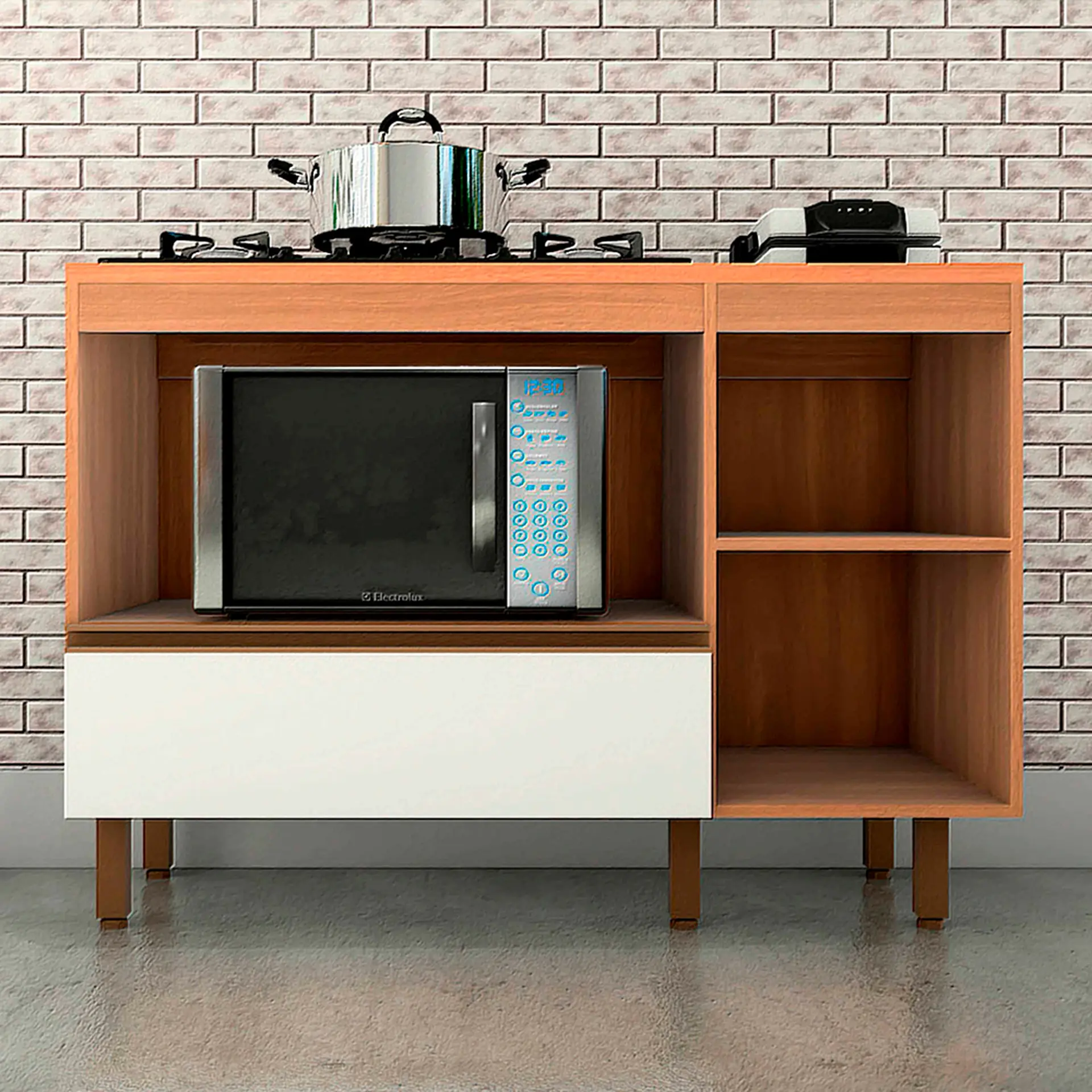 Balcão para Cooktop 1 Porta 1 Gaveta Macadamia Telasul - Freijo/Branco