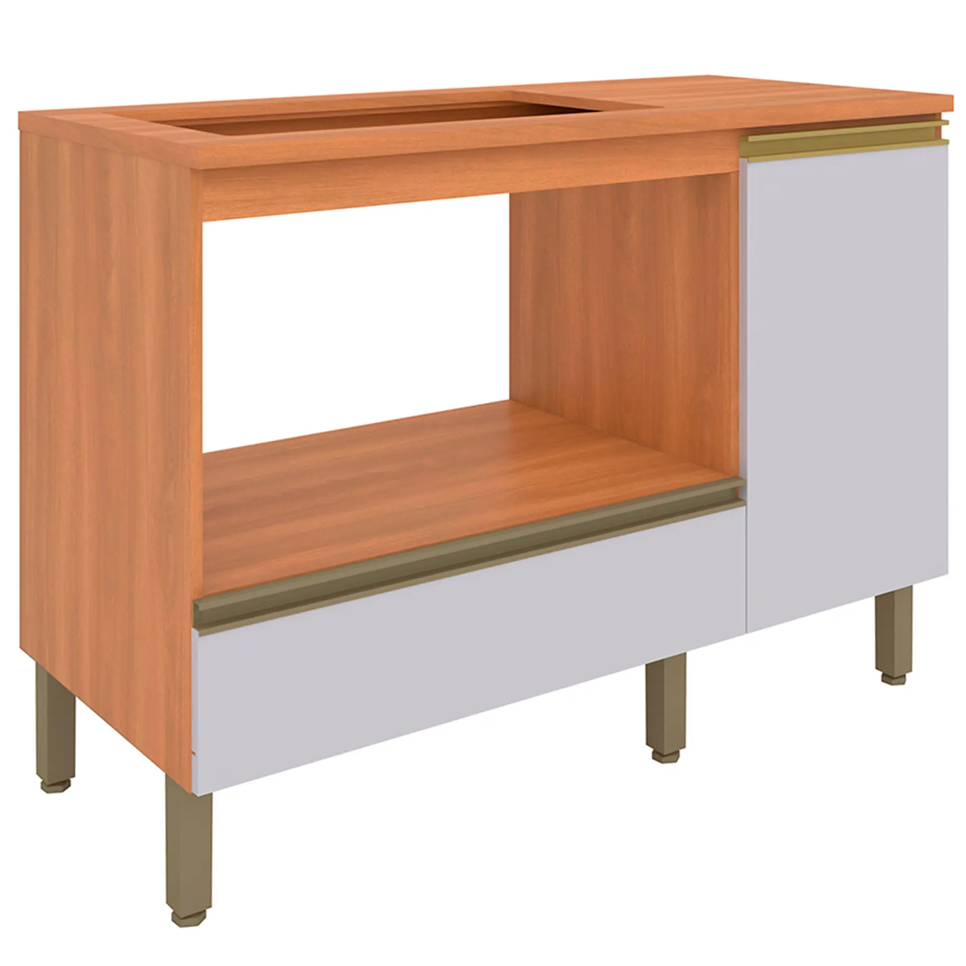 Balcão para Cooktop 1 Porta 1 Gaveta Macadamia Telasul - Freijo/Branco