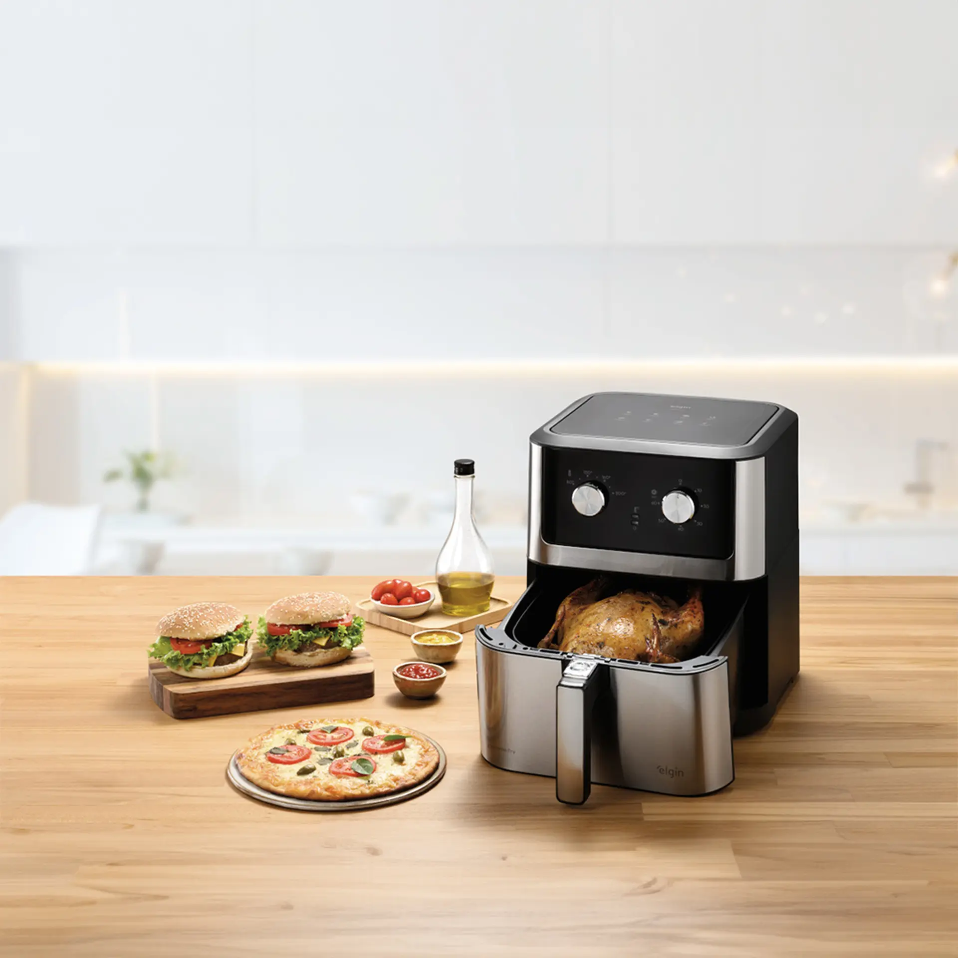 Fritadeira Elétrica Air Fryer Chrome Fry Elgin AFC80 8L 1900W - Preto/Inox - 110 Volts