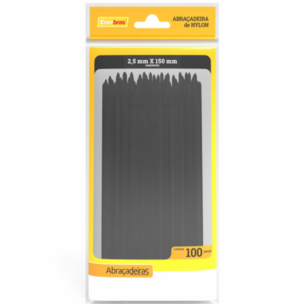 Abraçadeira Plástica Enerbras 2,5 x 150mm Preto A25-E150P - Pacote com 100 Unidades