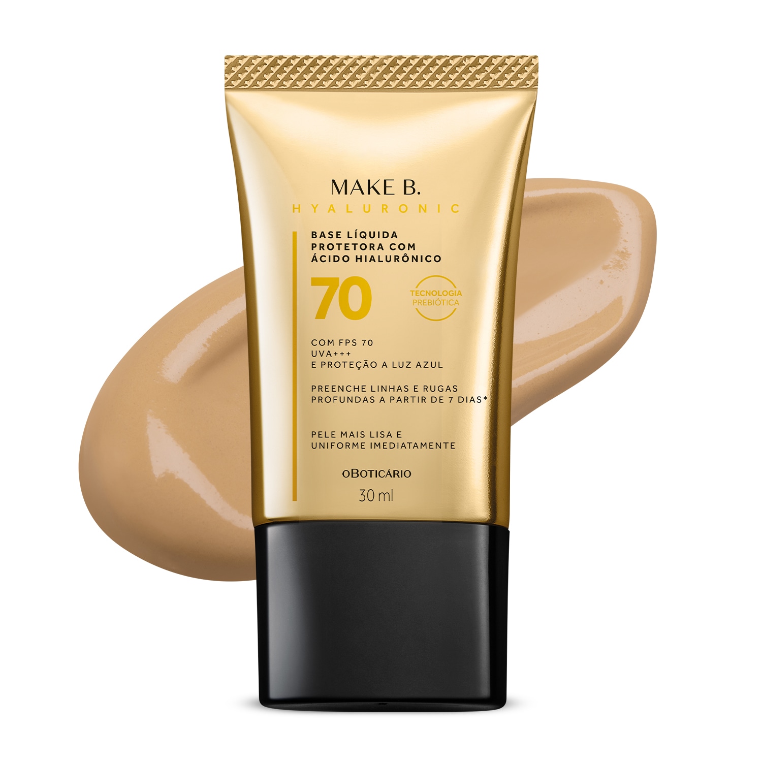 Base Líquida Protetora Make B. Hyaluronic FPS 70 cor 20 30ml