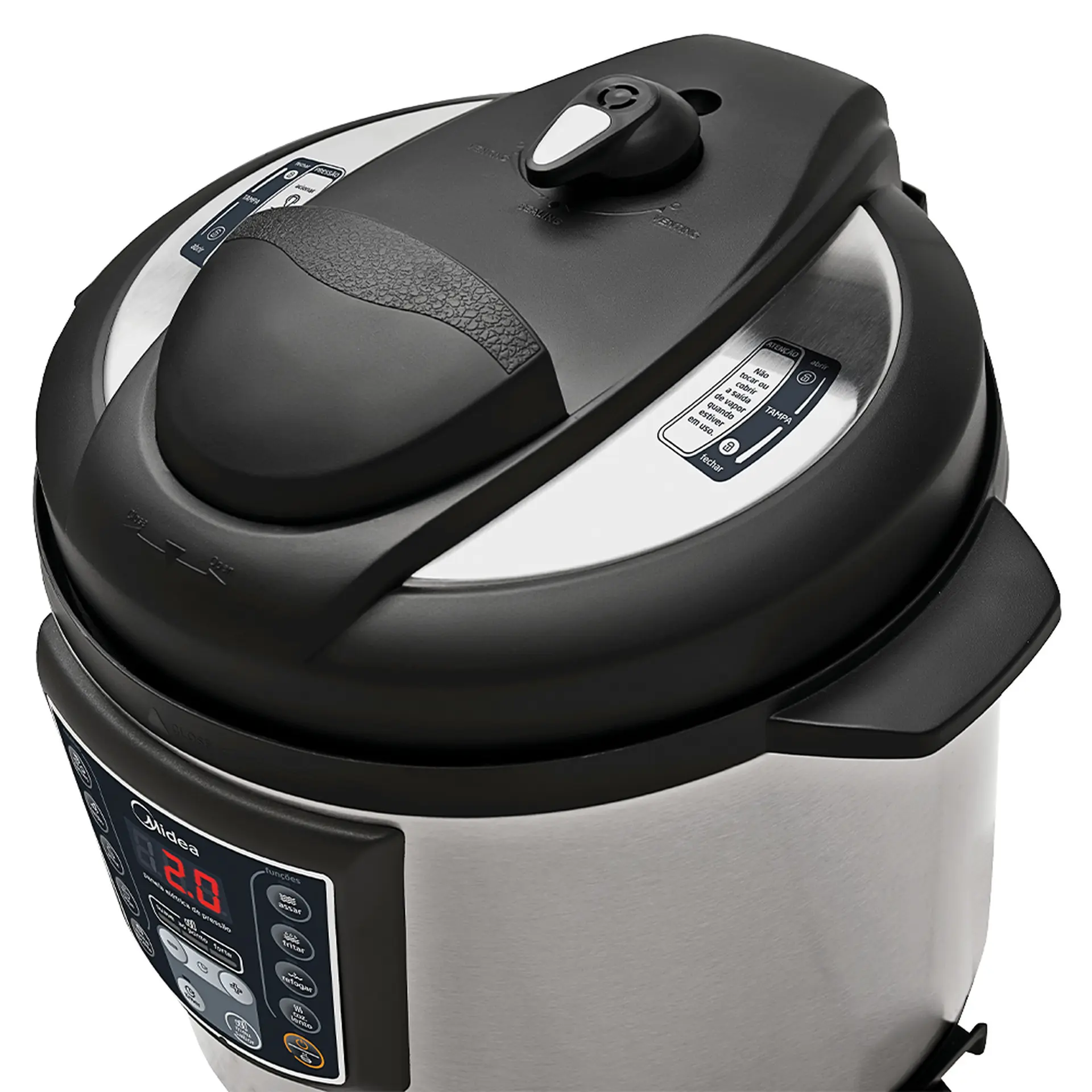Panela Elétrica de Pressão Midea Liva 6L Timer e Display Digital PPA7 - Inox/Preto - 110 Volts