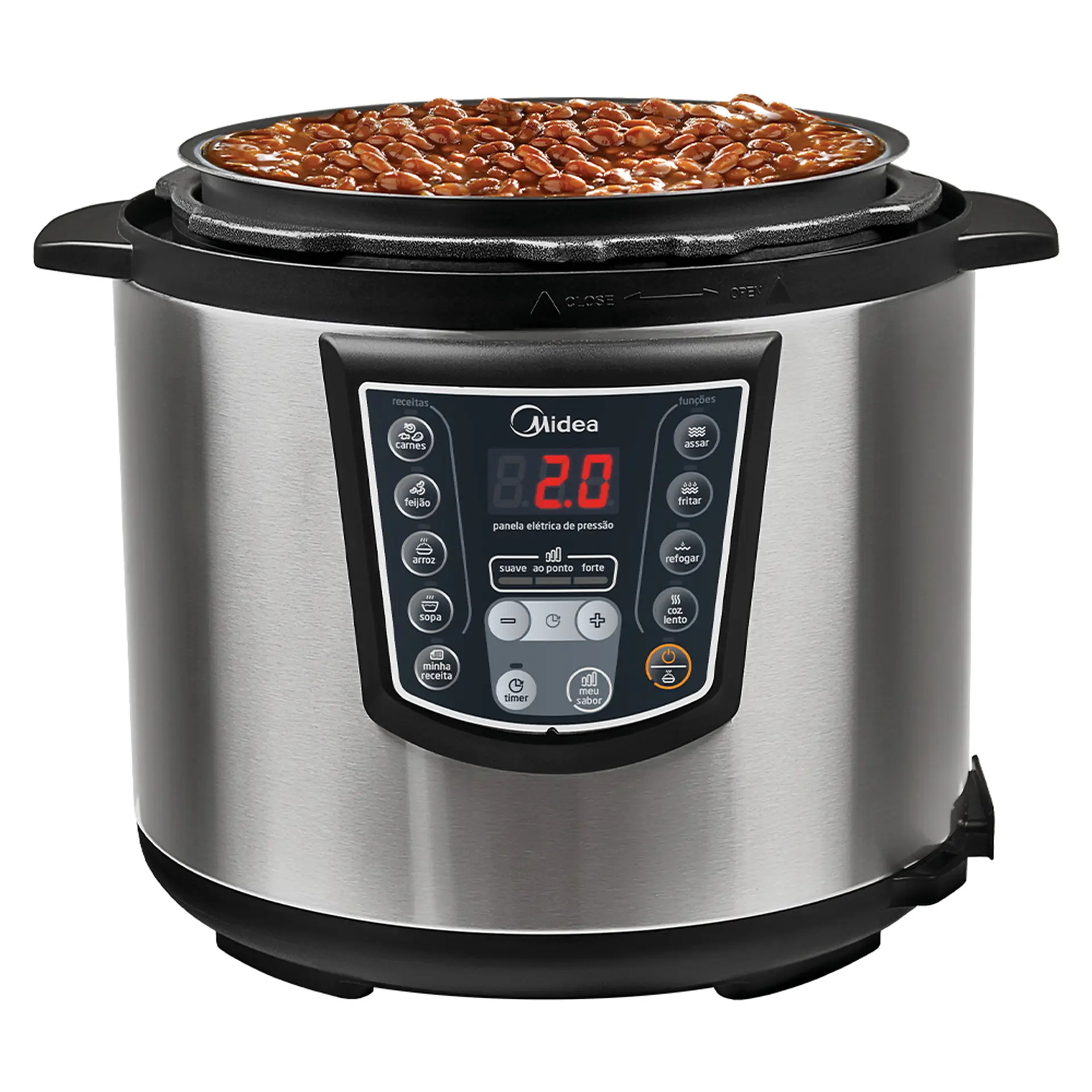 Panela Elétrica de Pressão Midea Liva 6L Timer e Display Digital PPA7 - Inox/Preto - 110 Volts