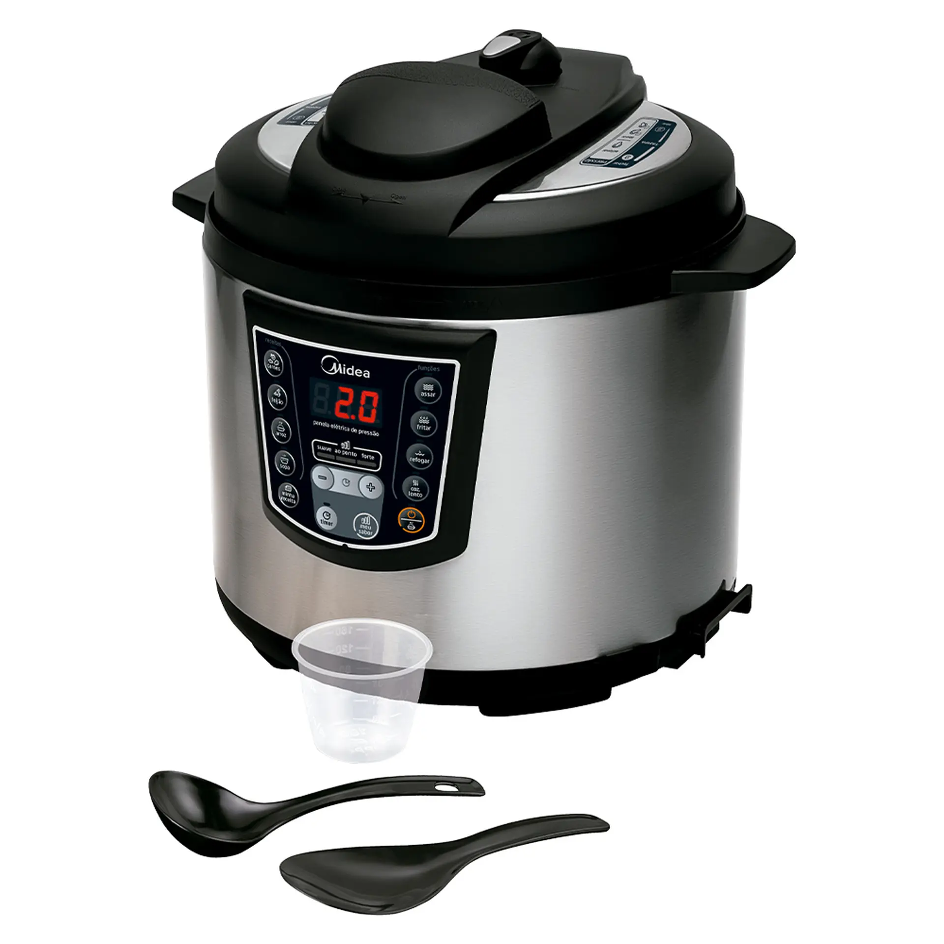 Panela Elétrica de Pressão Midea Liva 6L Timer e Display Digital PPA7 - Inox/Preto - 110 Volts