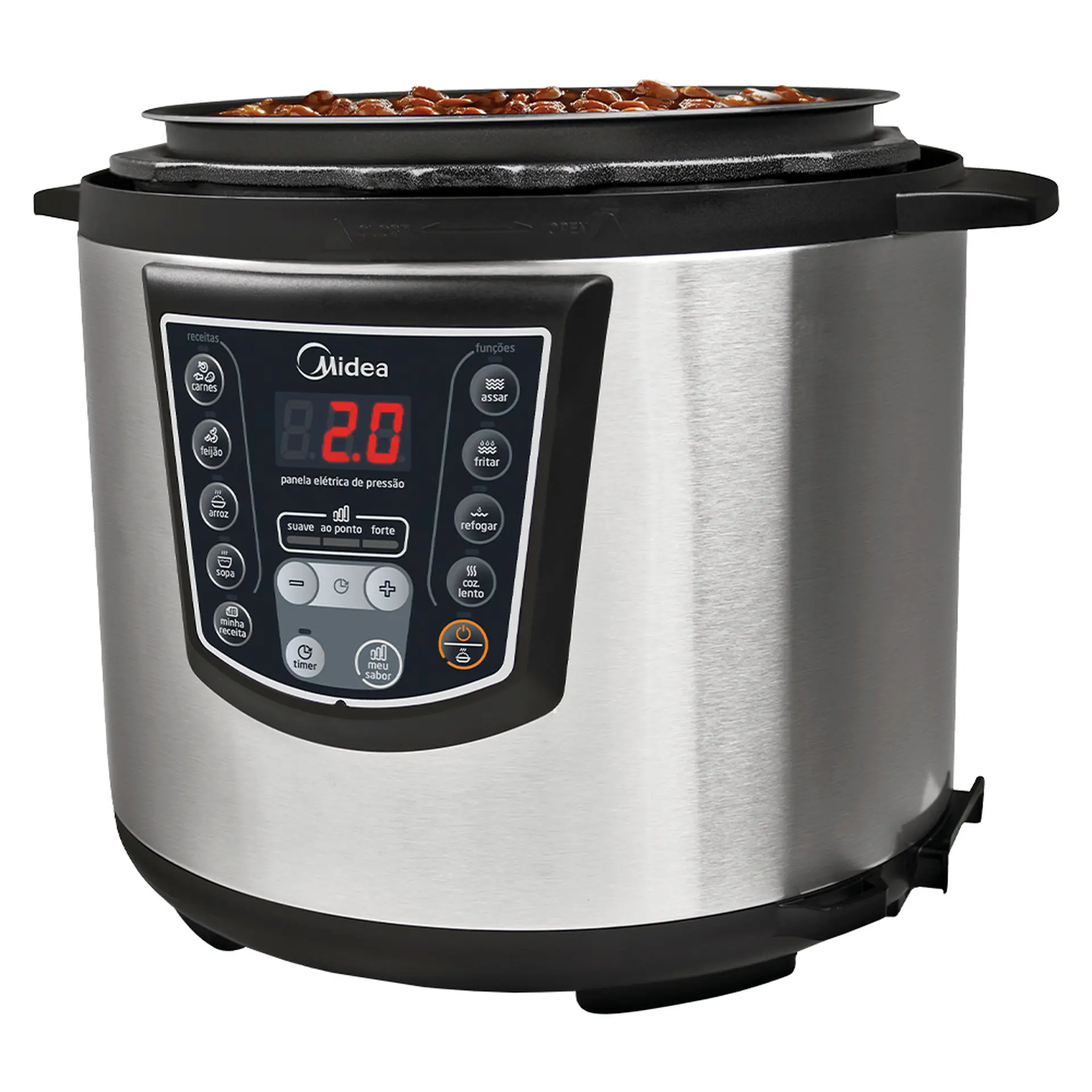 Panela Elétrica de Pressão Midea Liva 6L Timer e Display Digital PPA7 - Inox/Preto - 110 Volts