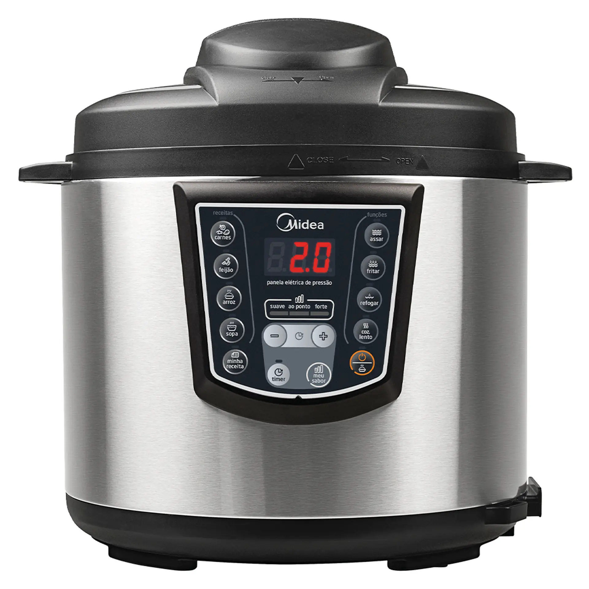 Panela Elétrica de Pressão Midea Liva 6L Timer e Display Digital PPA7 - Inox/Preto - 110 Volts