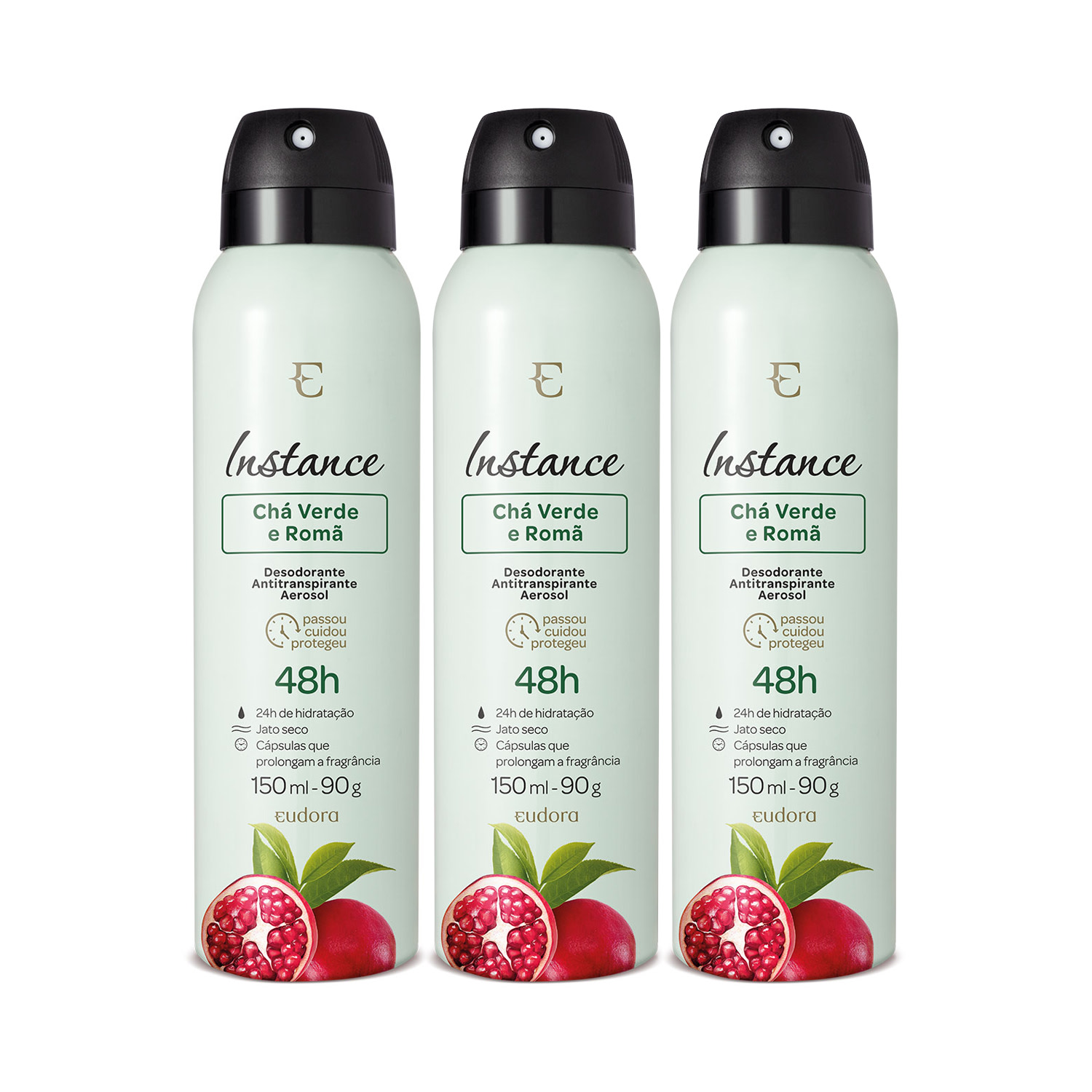 Combo Instance Chá Verde e Romã: Desodorante Antitranspirante Aerossol 3x150ml/90g