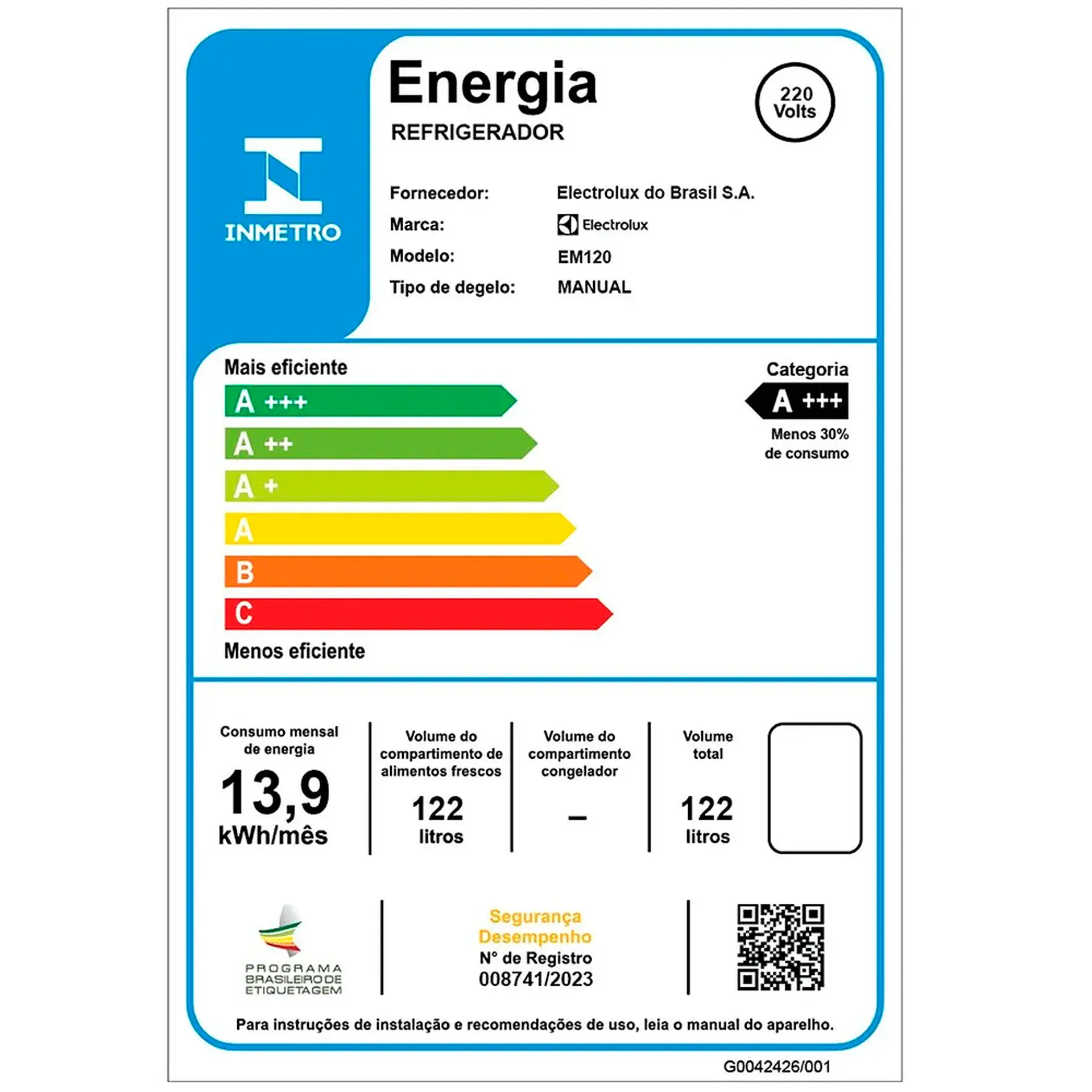 Frigobar Electrolux 122L 1 Porta Cycle Defrost EM120 com Porta Reversível - Branco - 110 Volts