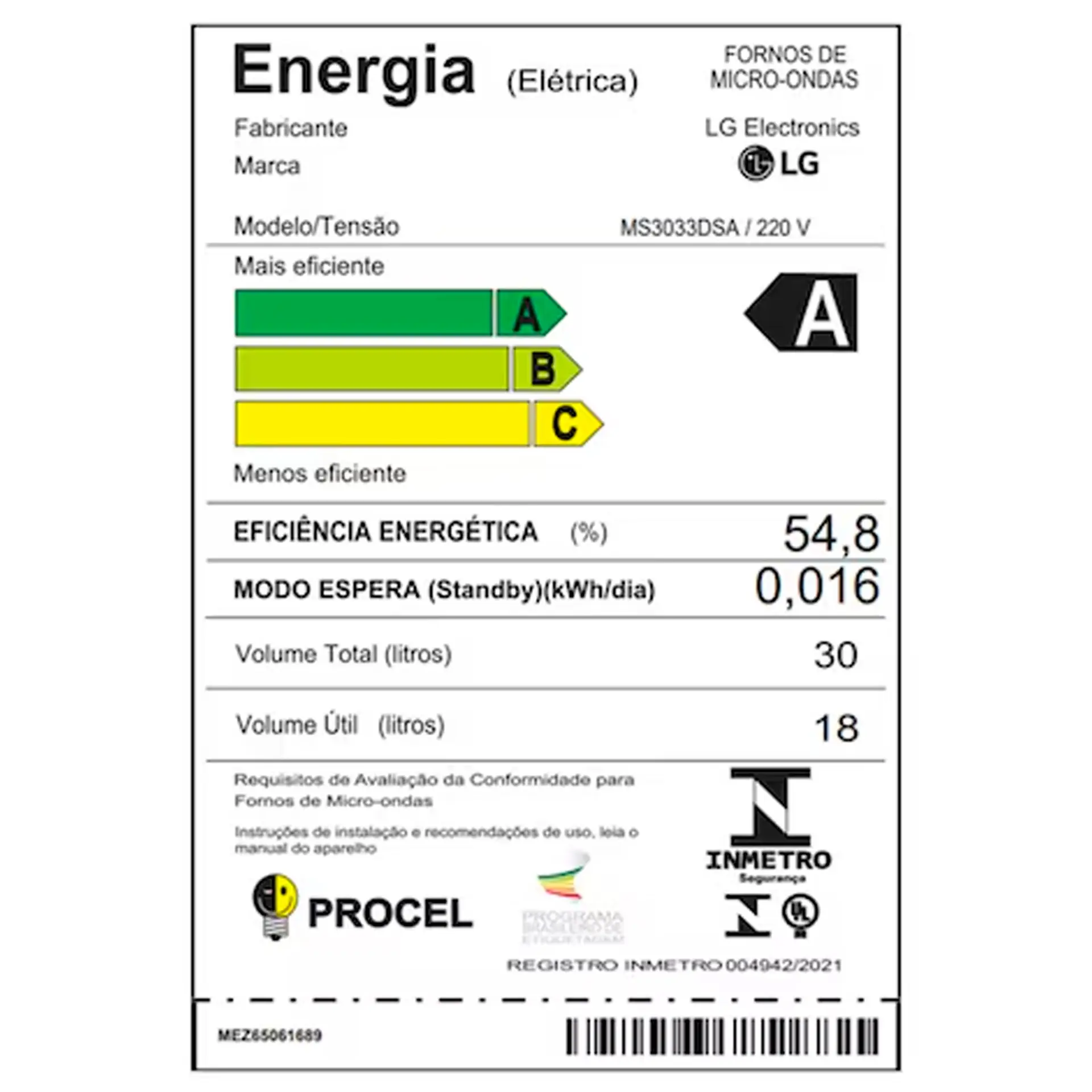 Micro-ondas de Bancada LG NeoChef 30L 800W Limpa Fácil MS3033DSA - Preto - 220 Volts